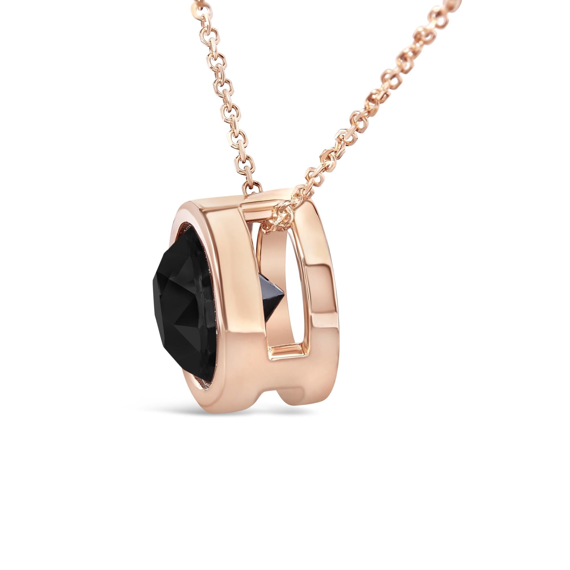 14K Rose Gold Bezel-Set Black Round Diamond Solitaire Pendant Necklace (Black Color, I2-I3 Clarity) - 18" - Friggin Jewelry Premium