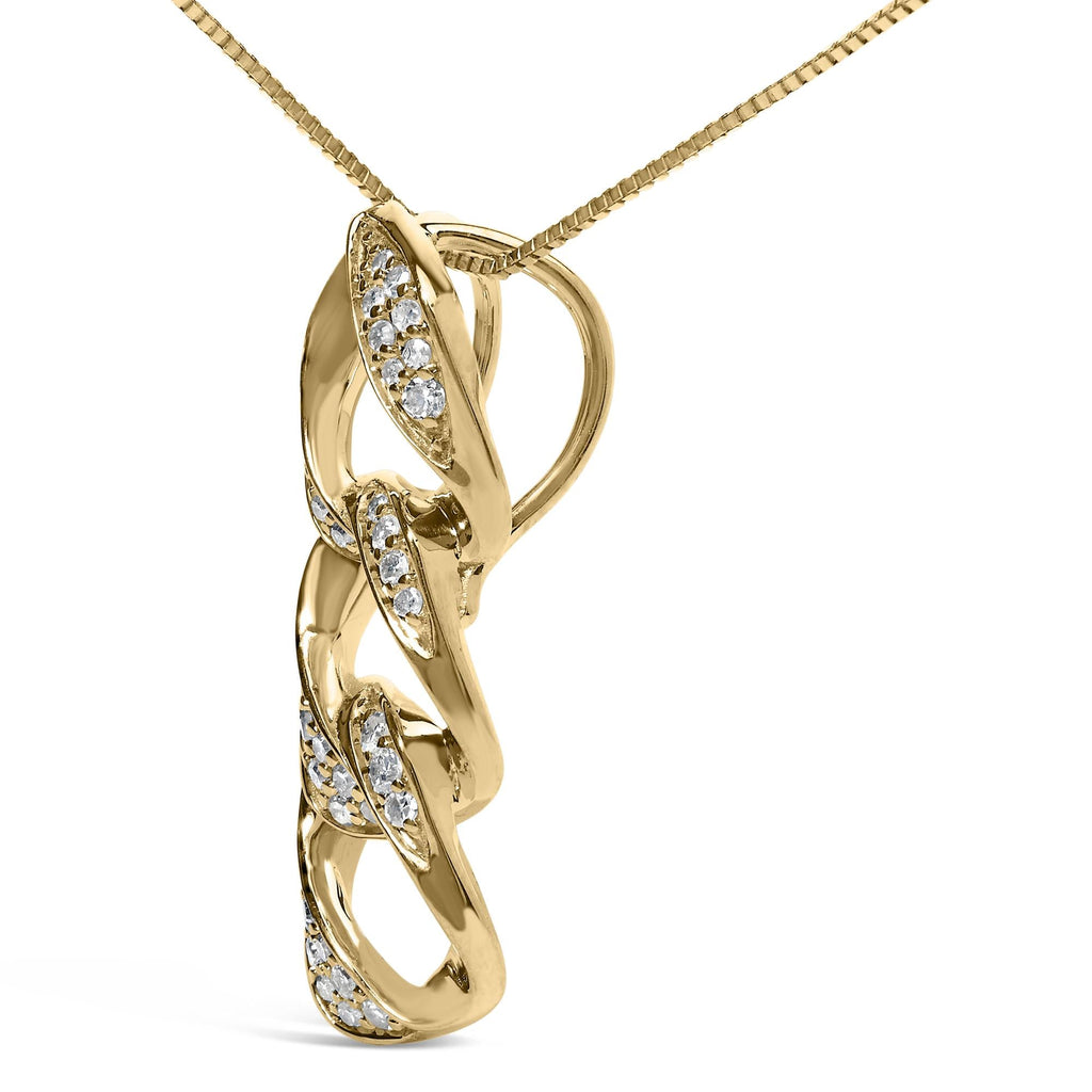 Collana con pendente a cerchio triplo asimmetrico intrecciato da 18" in argento sterling 925 placcato oro giallo 14K con diamanti da 1/6 ct (colore HI, purezza I1-I2) - Friggin Jewelry