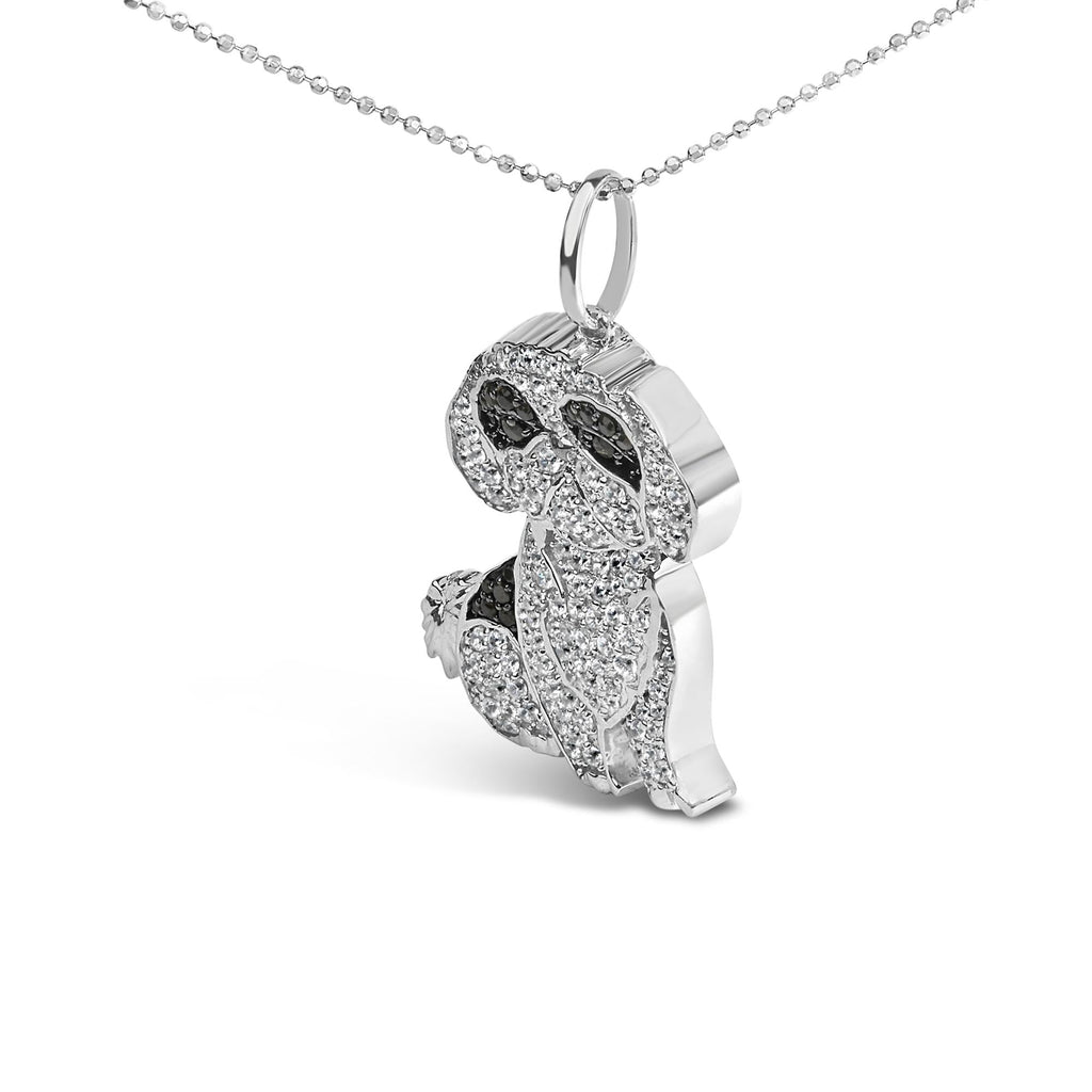 .925 Sterling Silver 1 1/4 Cttw Diamond Shih Tzu Dog Pendant Necklace 18 inch (Black and I-J Color, I2-I3 Clarity) - Friggin Jewelry