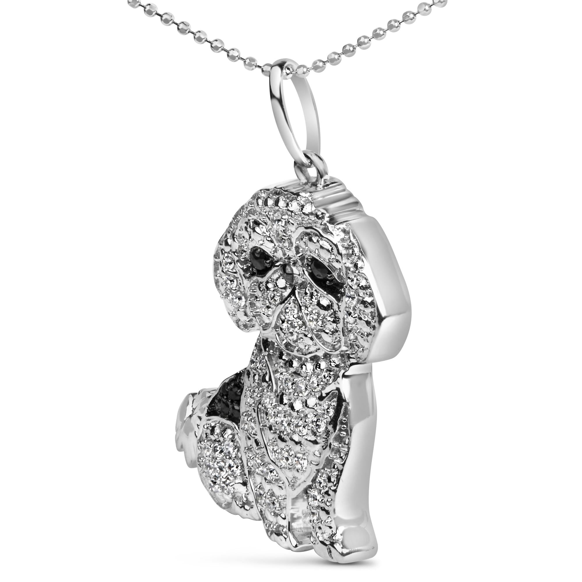 .925 Sterling Silver 1/2 Cttw White and Black Diamond Shih Tzu Dog 18" Pendant Necklace (I-J Color, I2-I3 Clarity) - Friggin Jewelry