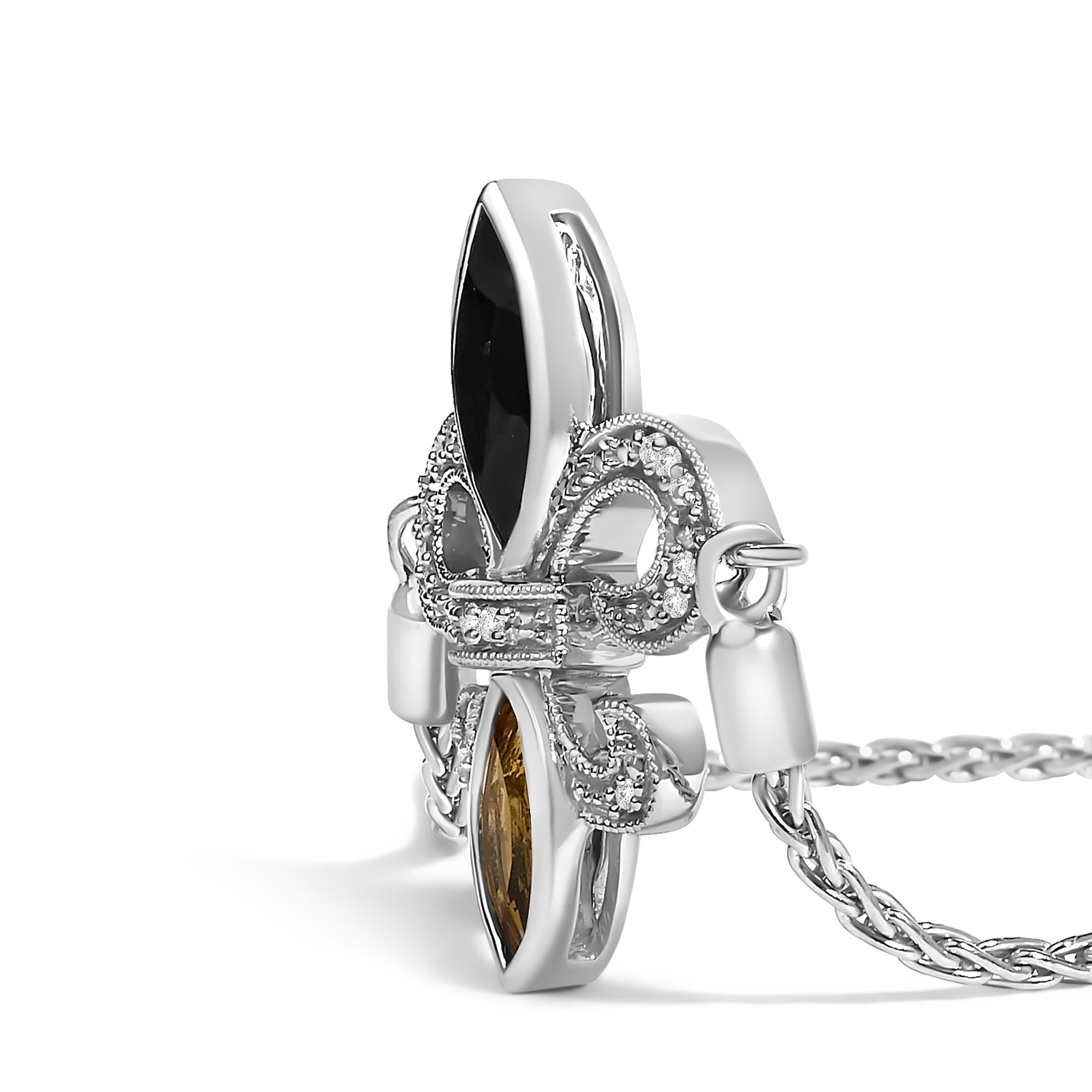 .925 Sterling Silver Marquise Black Onyx, Orange Citrine, and Diamond Accent Lariat 4”-10” Fleur De Lis Adjustable Bolo Bracelet (I-J Color, I1-I2 Clarity) - 7" - Friggin Jewelry