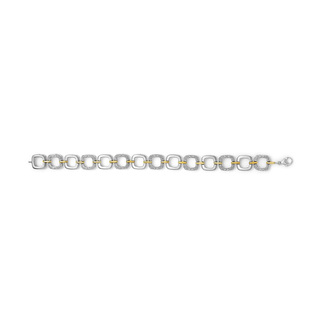 Bracciale a maglie aperte in argento sterling bicolore .925 con diamanti (colore IJ, purezza I1-I2) - 7" - Friggin Jewelry