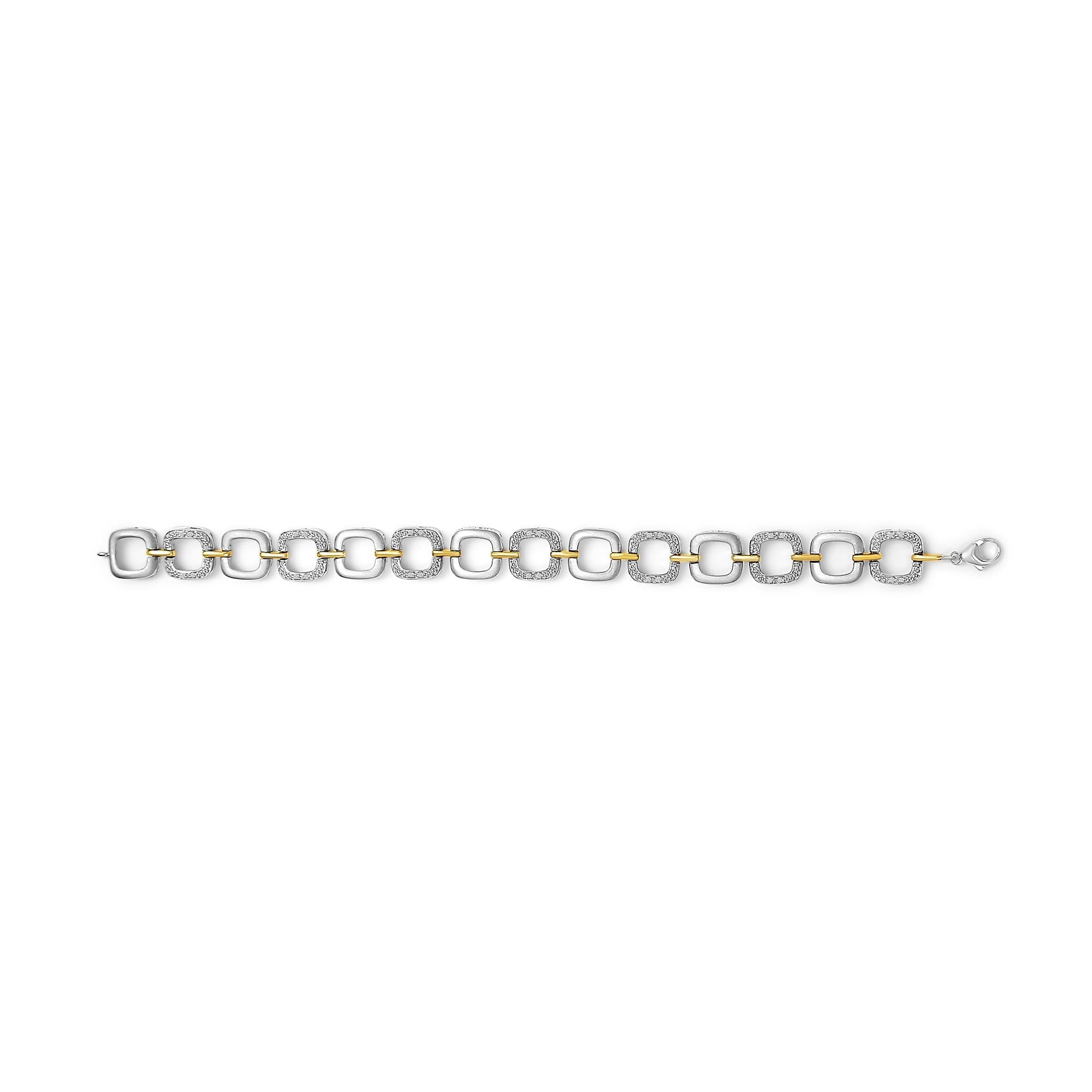 .925 Two-Tone Sterling Silver Diamond Accent Open Box Link Bracelet (I-J Color, I1-I2 Clarity) - 7" - Friggin Jewelry