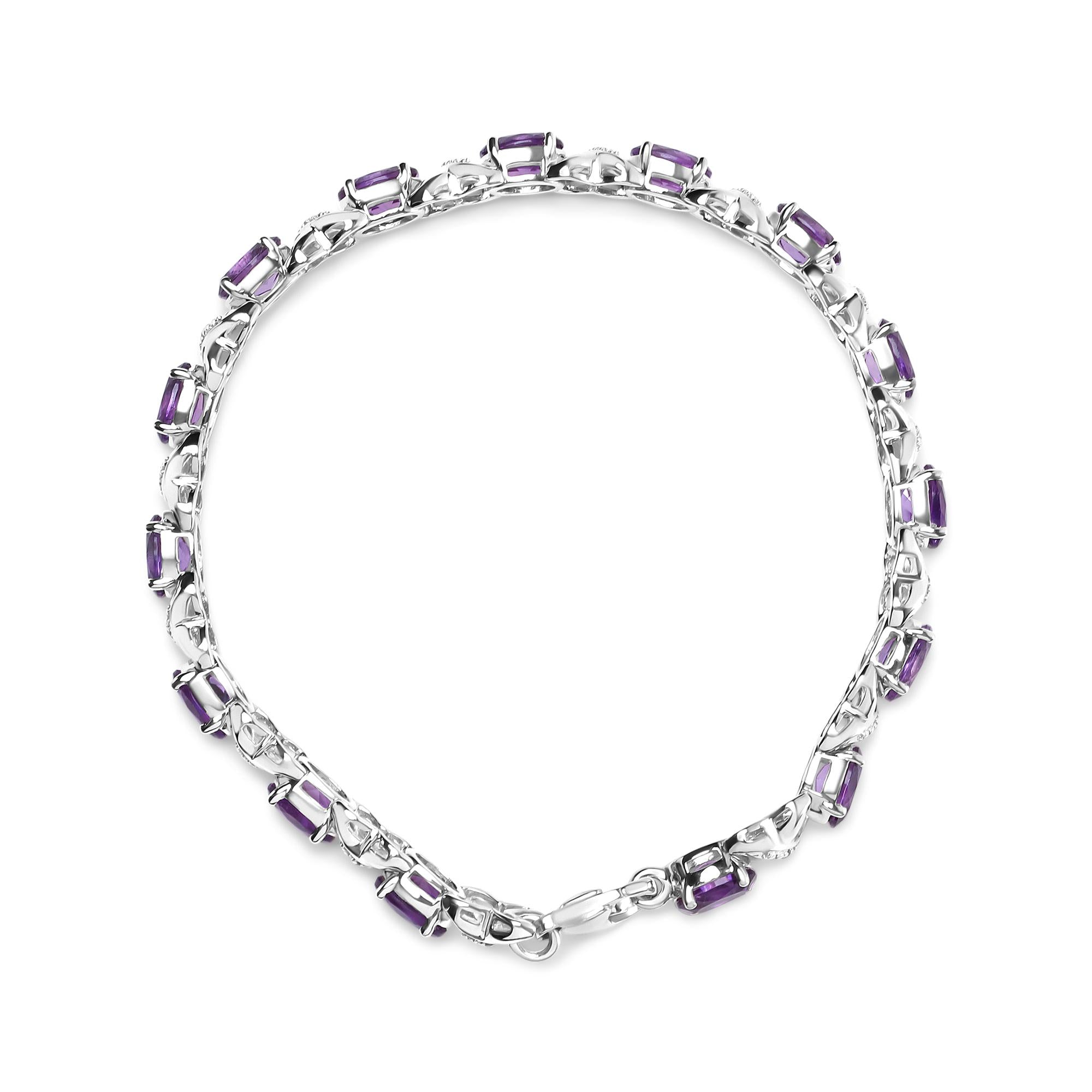 Bracciale a X in argento sterling 925 con ametista ovale da 7x5 mm e diamanti (colore HI, purezza SI1-SI2) - Misura 7" - Friggin Jewelry