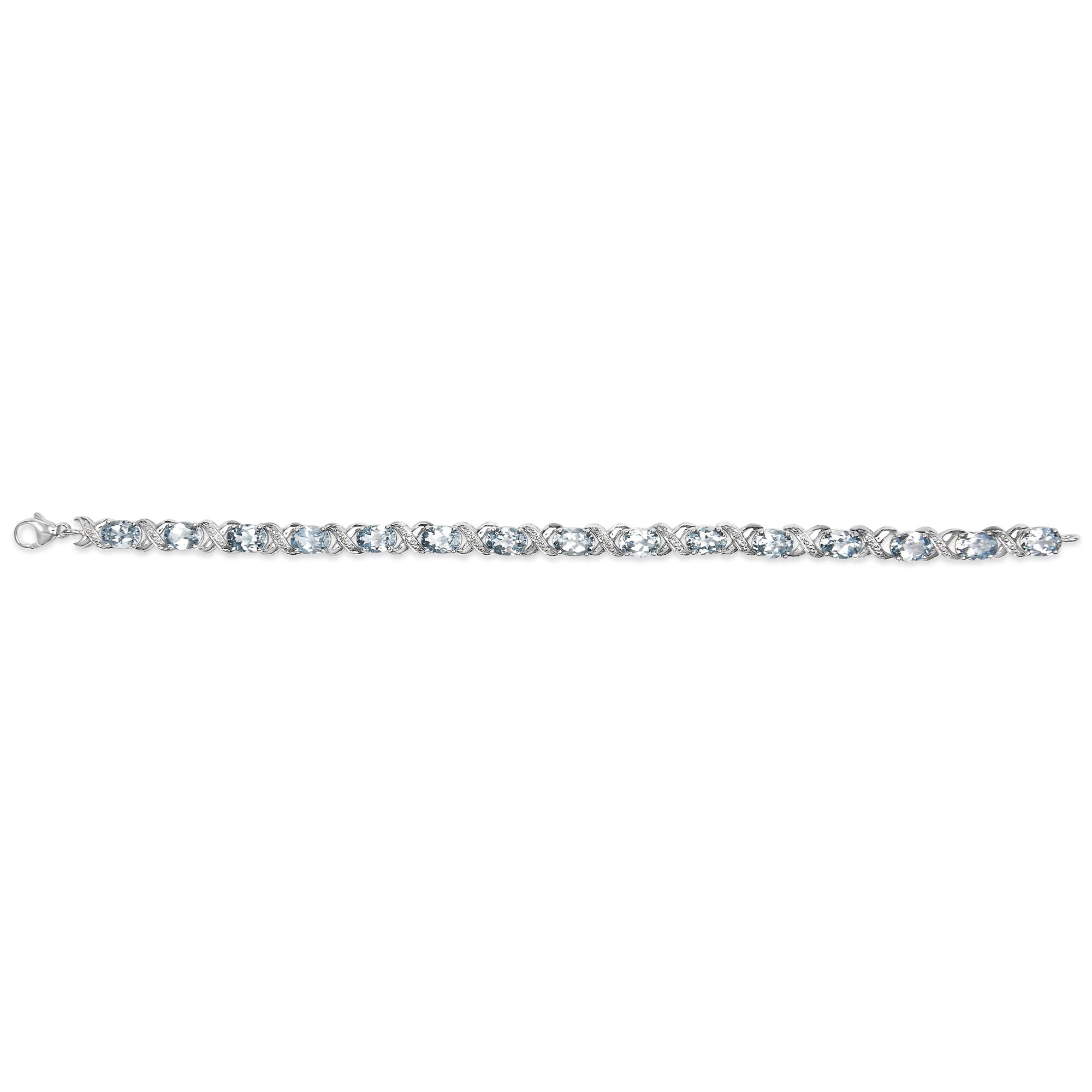 Bracciale tennis a X con maglie in argento sterling 925 da 16,0 carati, topazio blu ovale e diamanti (colore IJ, purezza I1-I2) - Misura 7" pollici - Friggin Jewelry