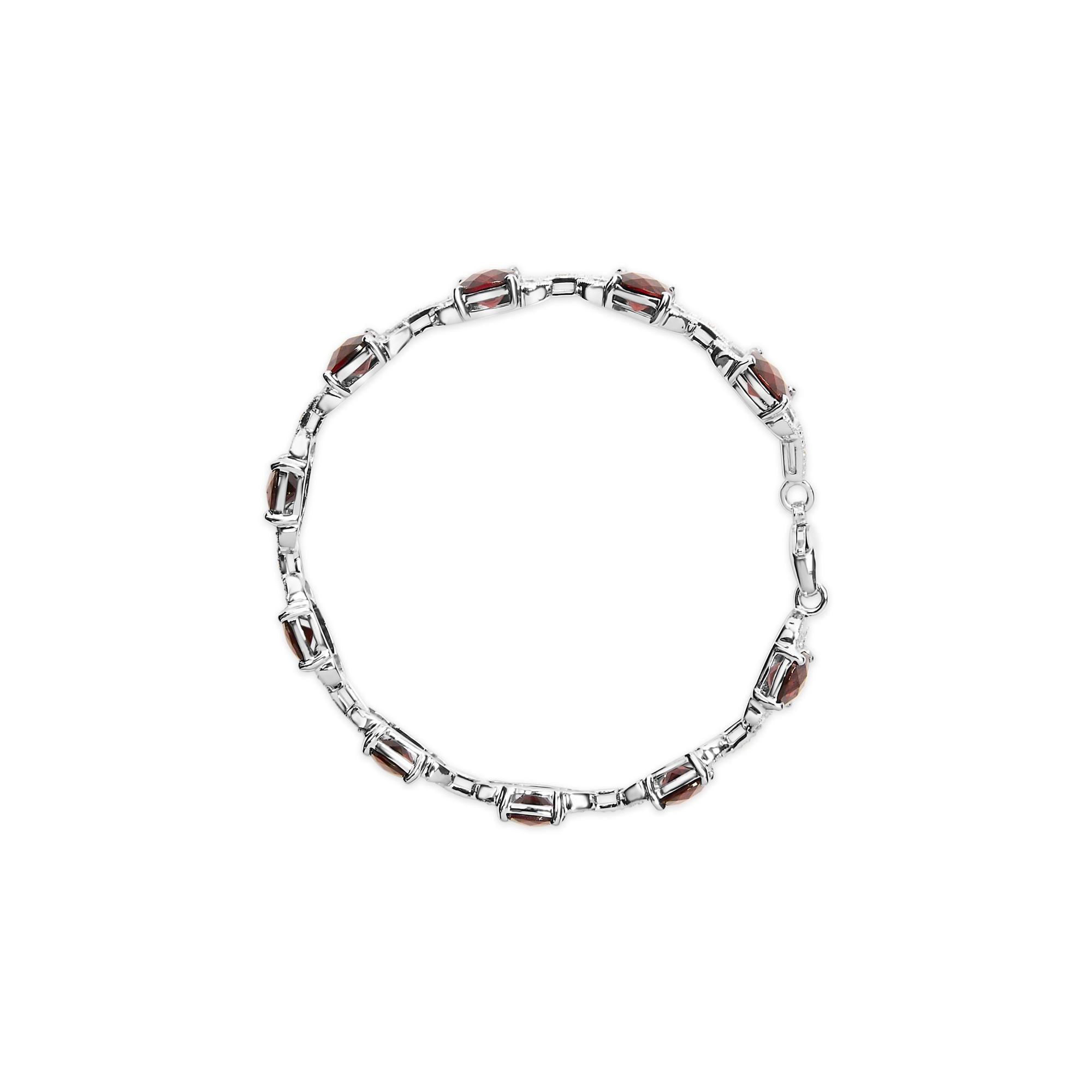 Bracciale tennis alla moda in argento sterling 925 da 7x7 mm con diamanti e granato rosso a cuscino a scacchi (colore IJ, purezza I1-I2) - Misura 7" pollici - Friggin Jewelry
