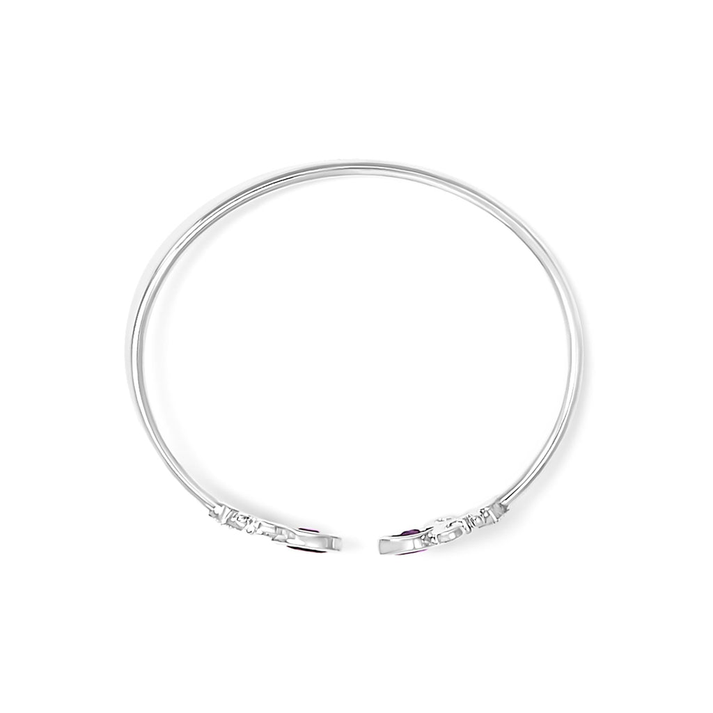 .925 Sterling Silver 8X4MM Marquise Purple Amethyst and Diamond Accent Fleur Di Lis Open Cuff Bangle (I-J Color, I1-I2 Clarity) - 7" - Friggin Jewelry