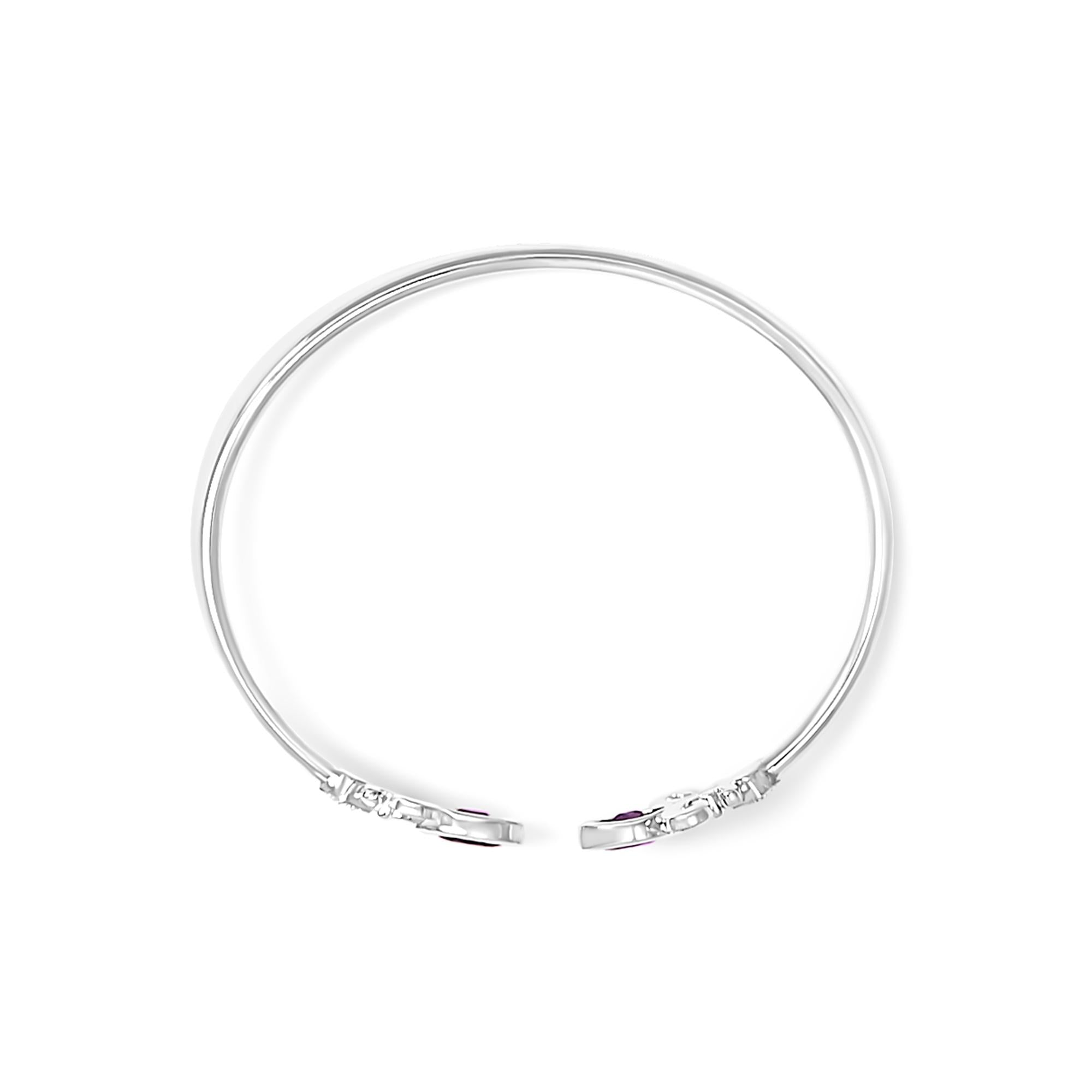 .925 Sterling Silver 8X4MM Marquise Purple Amethyst and Diamond Accent Fleur Di Lis Open Cuff Bangle (I-J Color, I1-I2 Clarity) - 7" - Friggin Jewelry