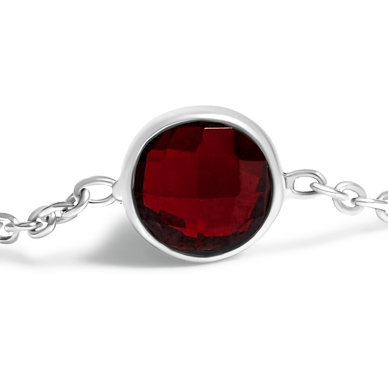.925 Sterling Silver Checkerboard Cut Red Garnet Bezel Station Necklace - 22" Inches - Friggin Jewelry