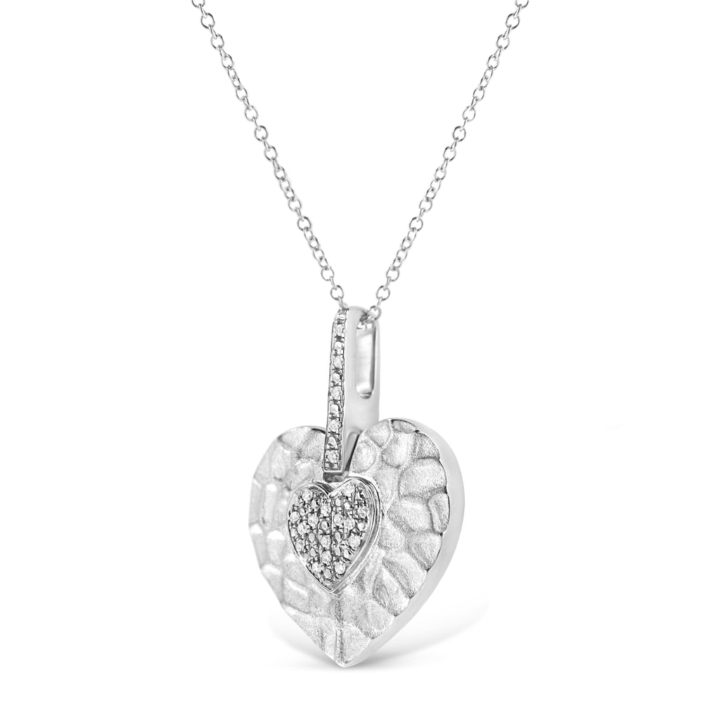 .925 Sterling Silver Pave-Set Diamond Accent Heart Shape 18" Pendant Necklace (I-J Color, I1-I2 Clarity) - Friggin Jewelry
