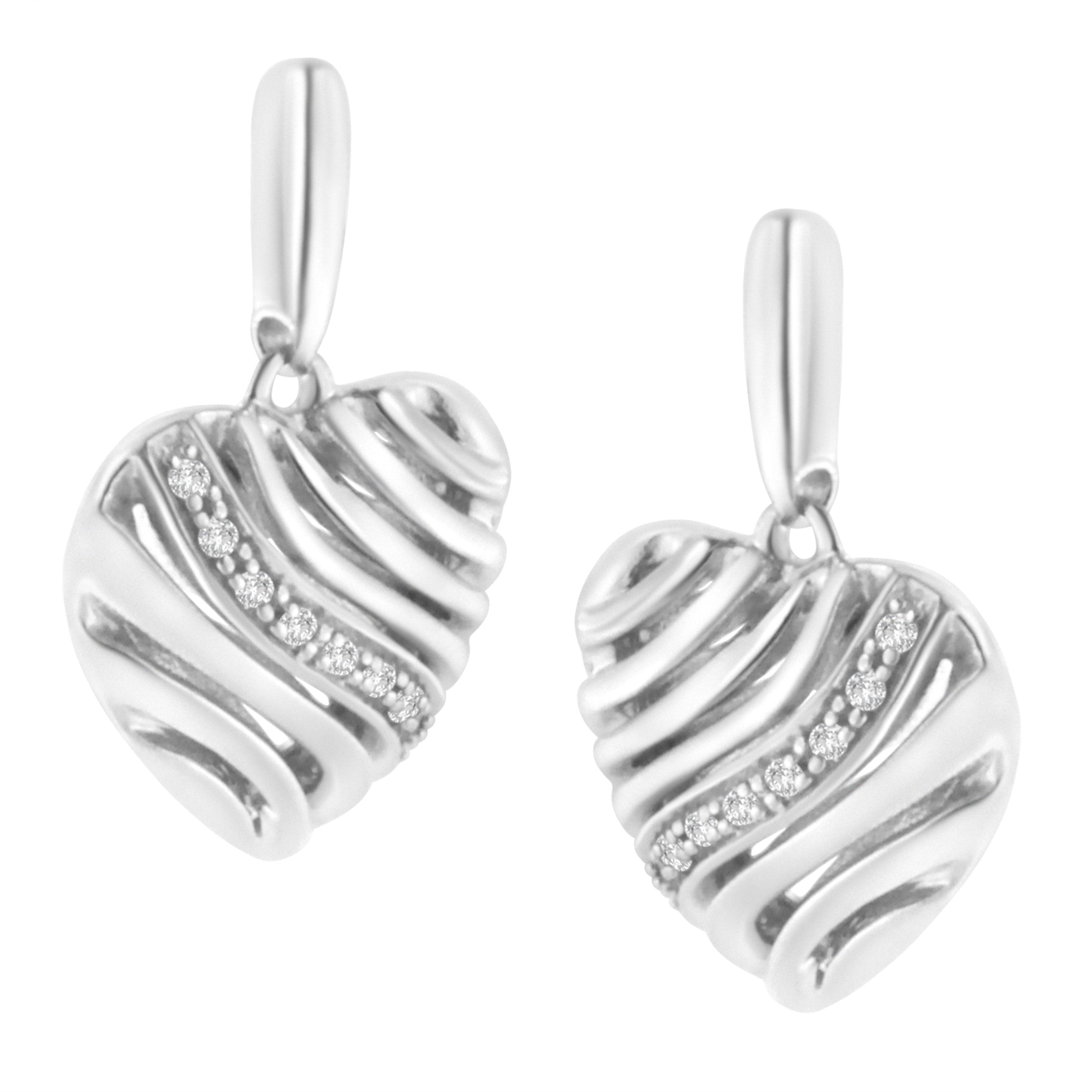 Sterling Silver Heart Diamond Accent Puff Earrings (I-J, I1-I2) - Friggin Jewelry