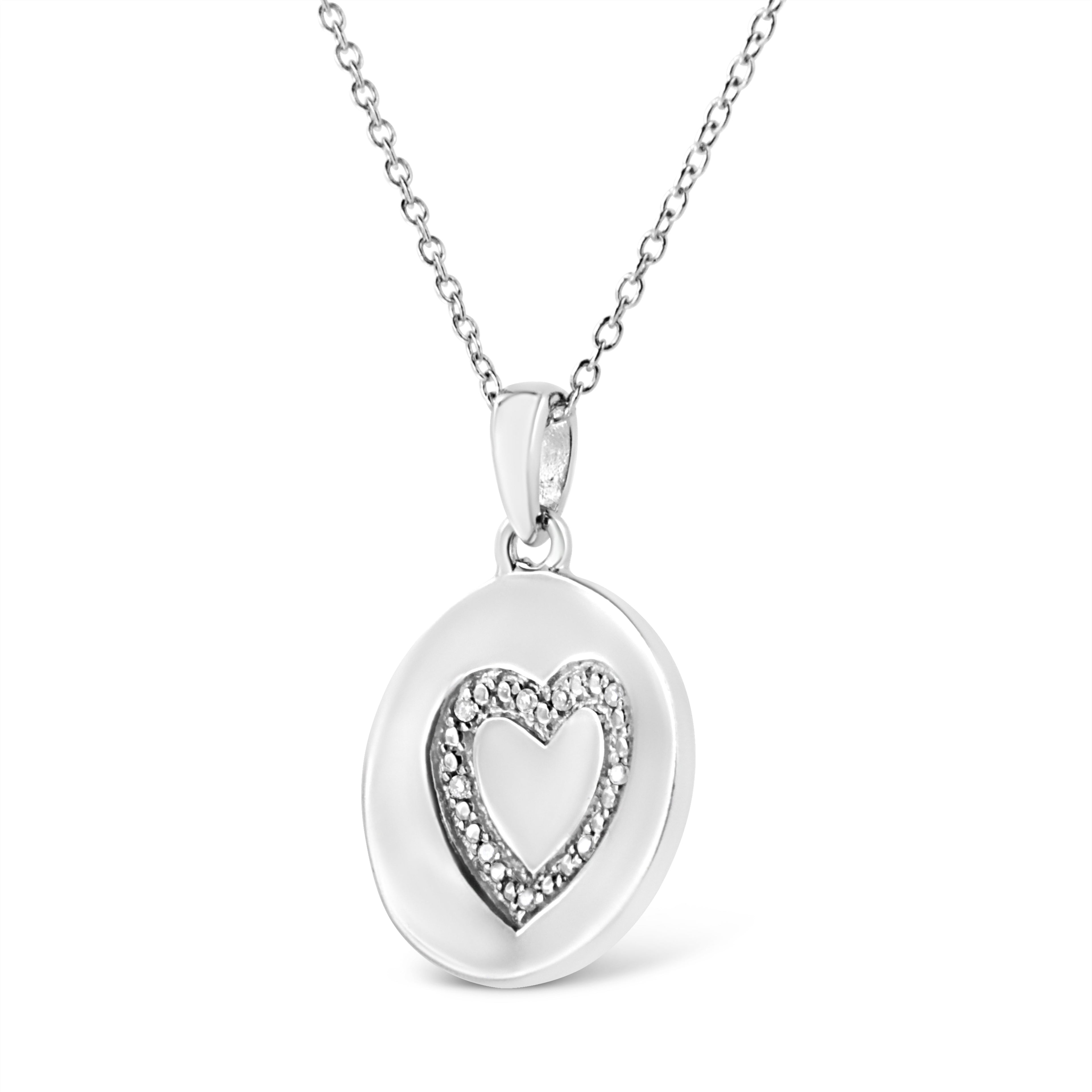 .925 Sterling Silver Prong-Set Diamond Accent Heart Emblemed 18" Pendant Necklace (I-J Color, I1-I2 Clarity) - Friggin Jewelry