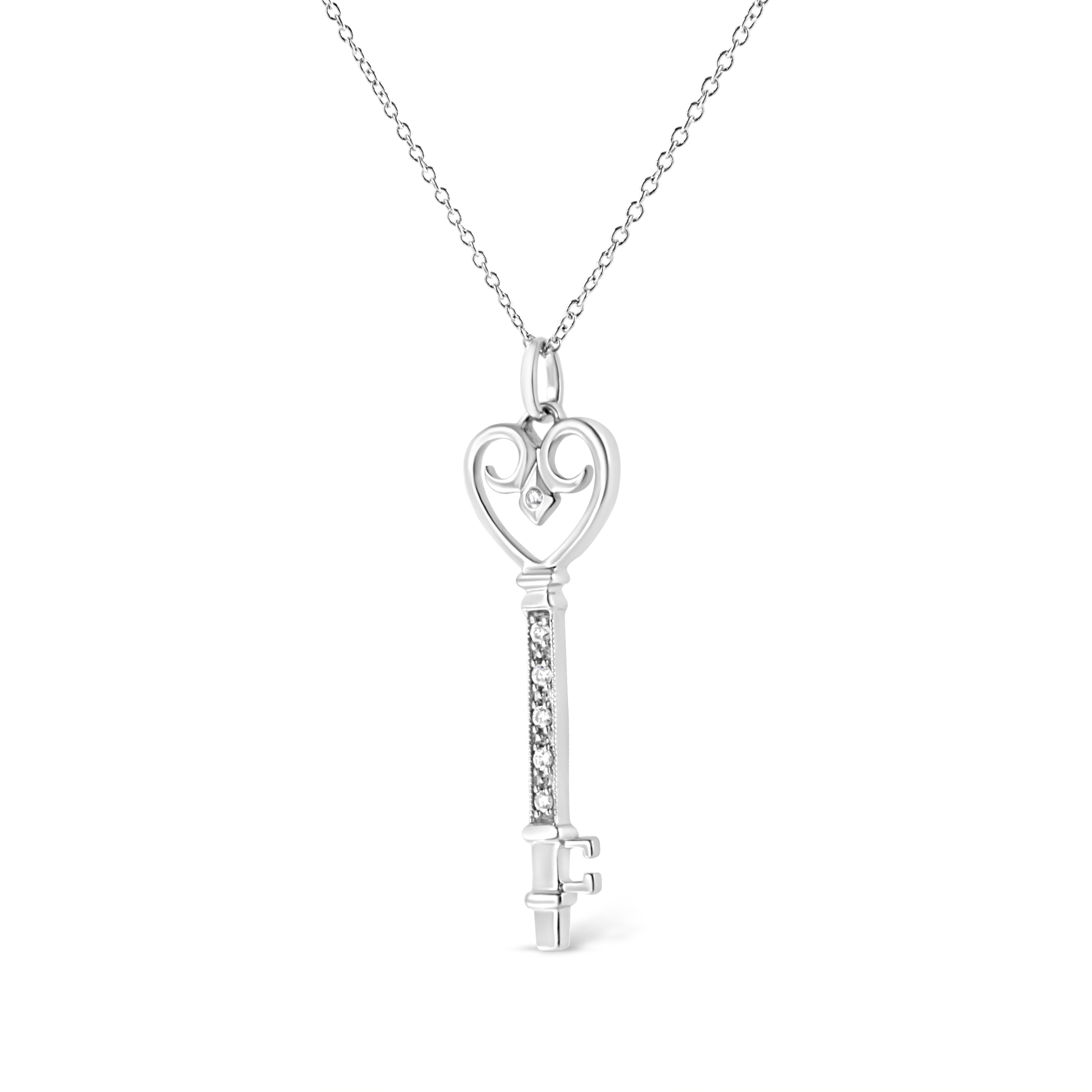 .925 Sterling Silver Pave and Bezel-Set Diamond Accent Key 18" Heart and Lock Pendant Necklace (K-L Color, I1-I2 Clarity) - Friggin Jewelry