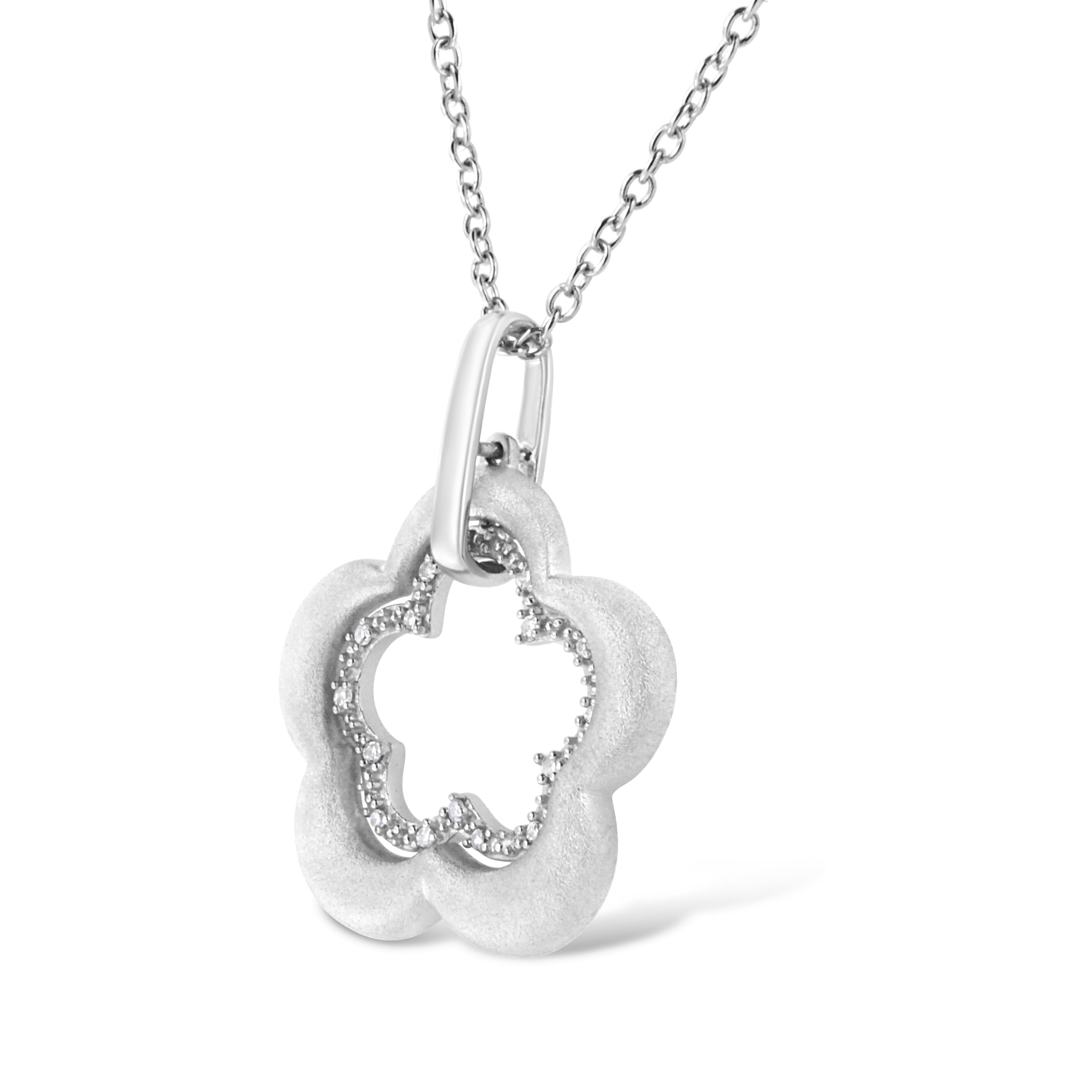 Collar con colgante de flor doble de 45 cm en plata de ley 925 con acabado mate y detalles de diamantes (color IJ, claridad I1-I2) - Friggin Jewelry