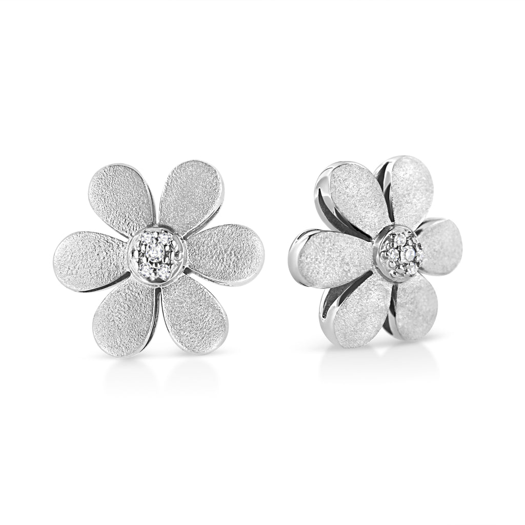 Orecchini a cerchio con fiore in argento sterling 925 con finitura opaca e diamanti (colore IJ, purezza I1-I2) - Friggin Jewelry