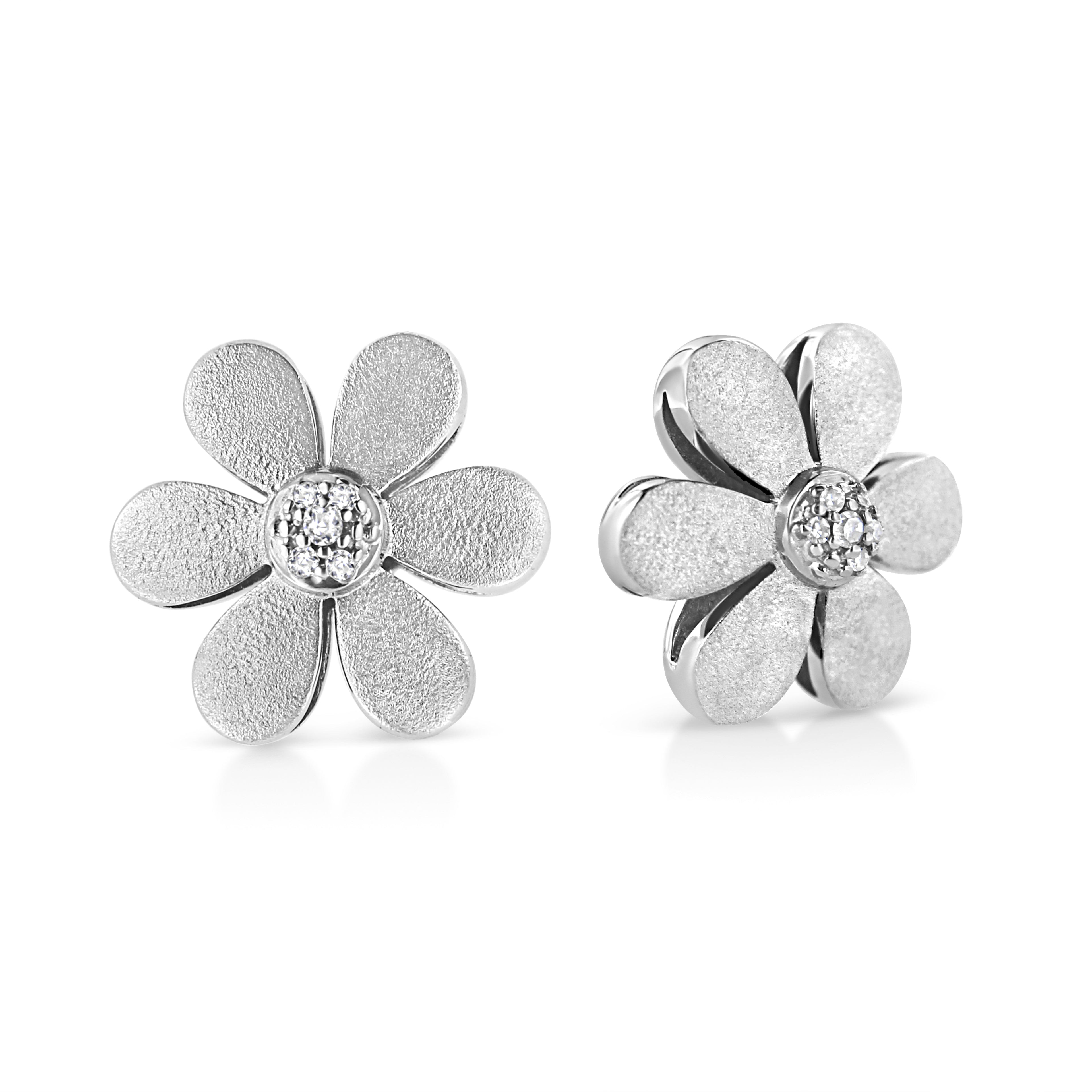Orecchini a cerchio con fiore in argento sterling 925 con finitura opaca e diamanti (colore IJ, purezza I1-I2) - Friggin Jewelry