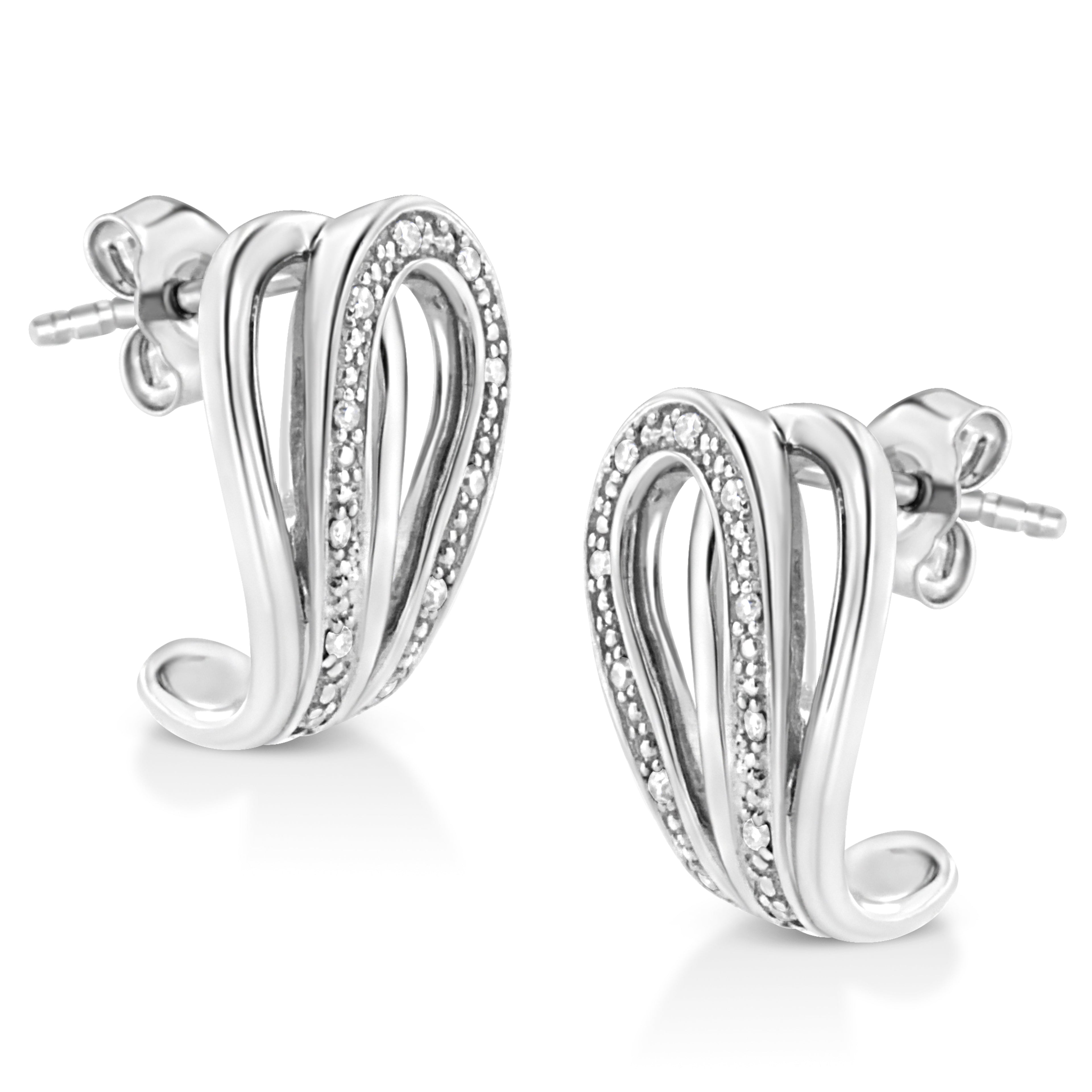 Aros de herradura con detalles de diamantes y engaste pavé de plata de ley 925 (color IJ, claridad I1-I2) - Friggin Jewelry