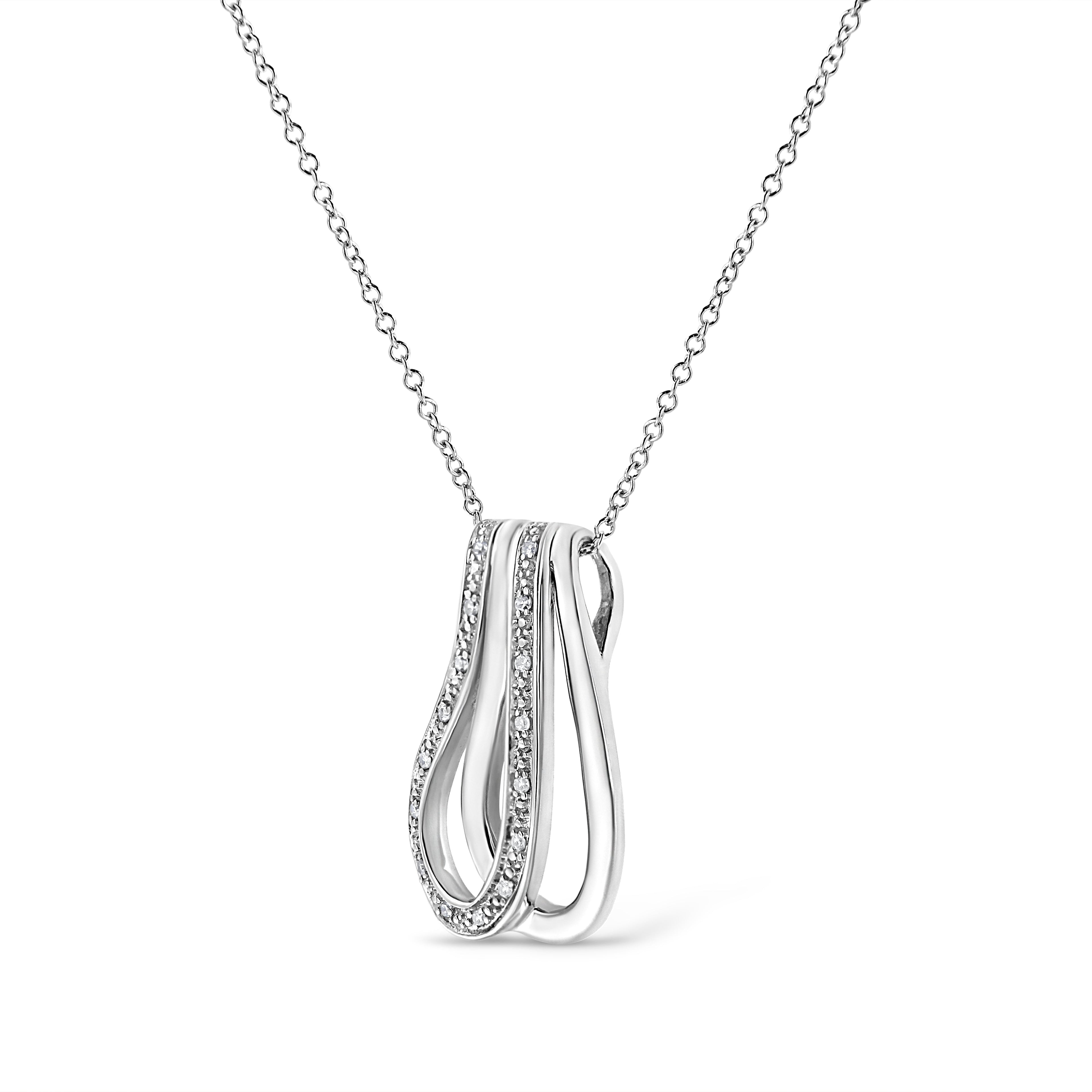 .925 Sterling Silver Pave-Set Diamond Accent Double Curve 18" Pendant Necklace (I-J Color, I1-I2 Clarity) - Friggin Jewelry