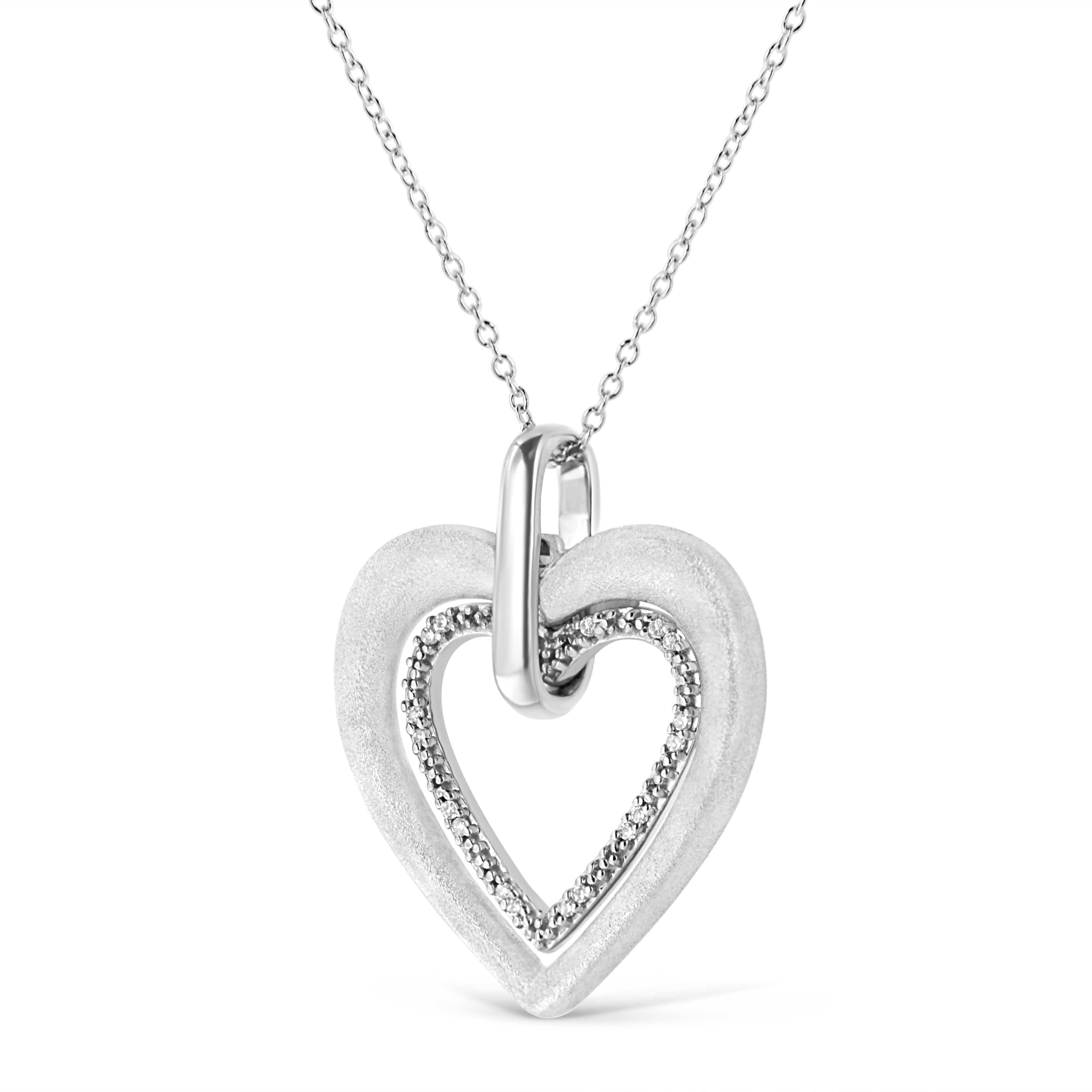 .925 Sterling Silver Prong-Set Diamond Accent Double Heart 18" Pendant Necklace (I-J Color, I1-I2 Clarity) - Friggin Jewelry