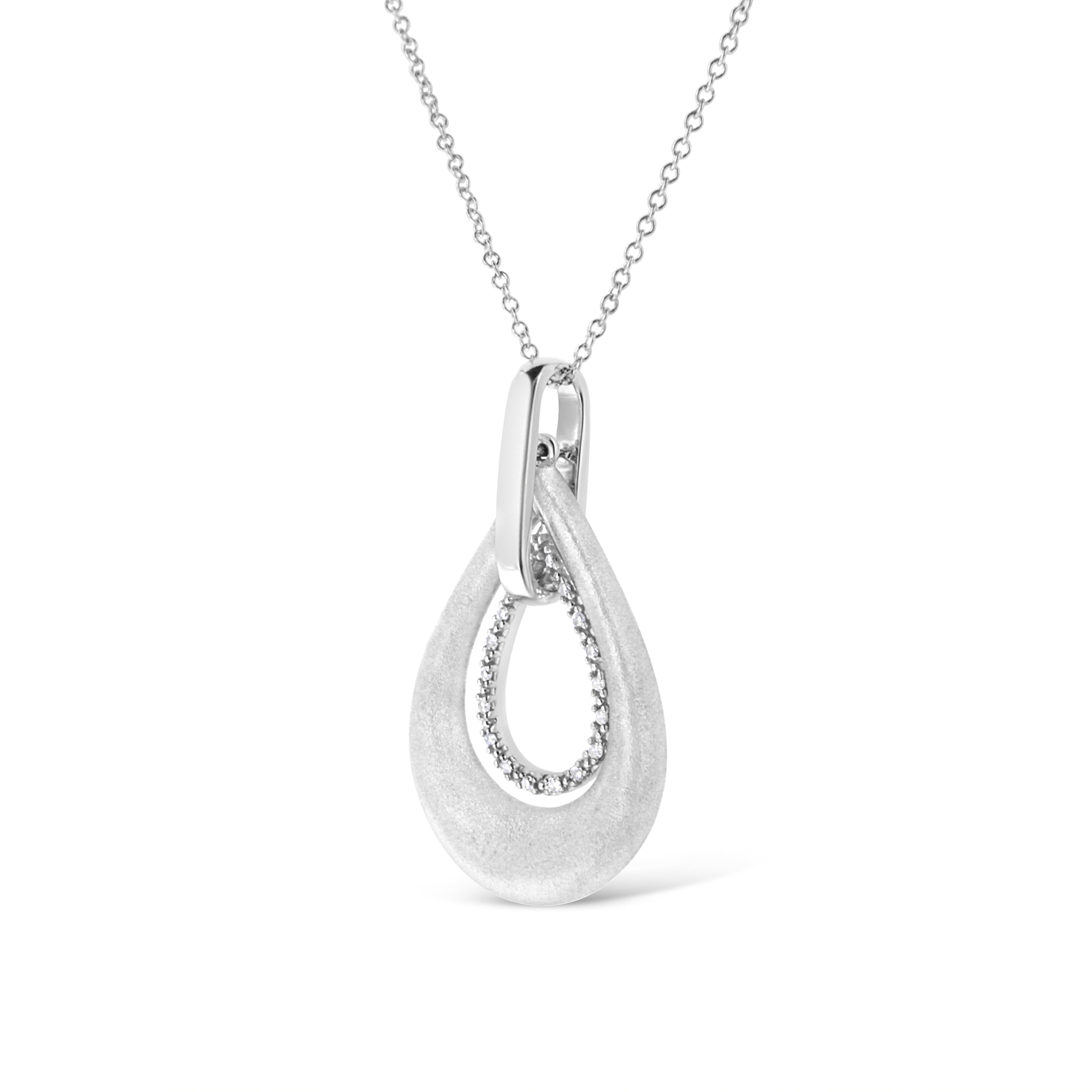 Collar con colgante de 45 cm en plata de ley 925 con diseño de doble gota y detalles de diamantes engastados en garras (color IJ, claridad I1-I2) - Friggin Jewelry