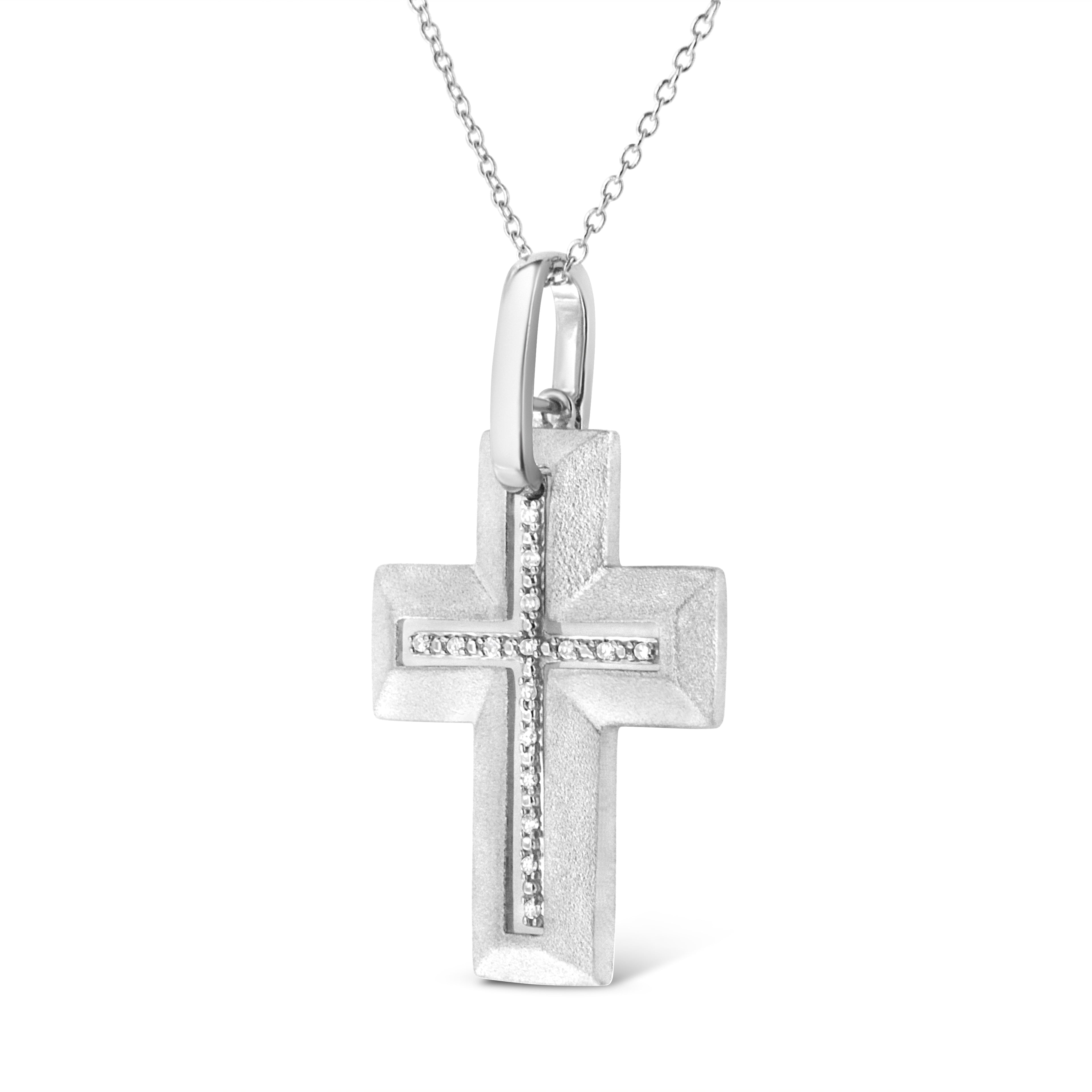 .925 Sterling Silver Prong-Set Diamond Accent Bold Cross 18" Pendant Necklace (I-J Color, I1-I2 Clarity) - Friggin Jewelry