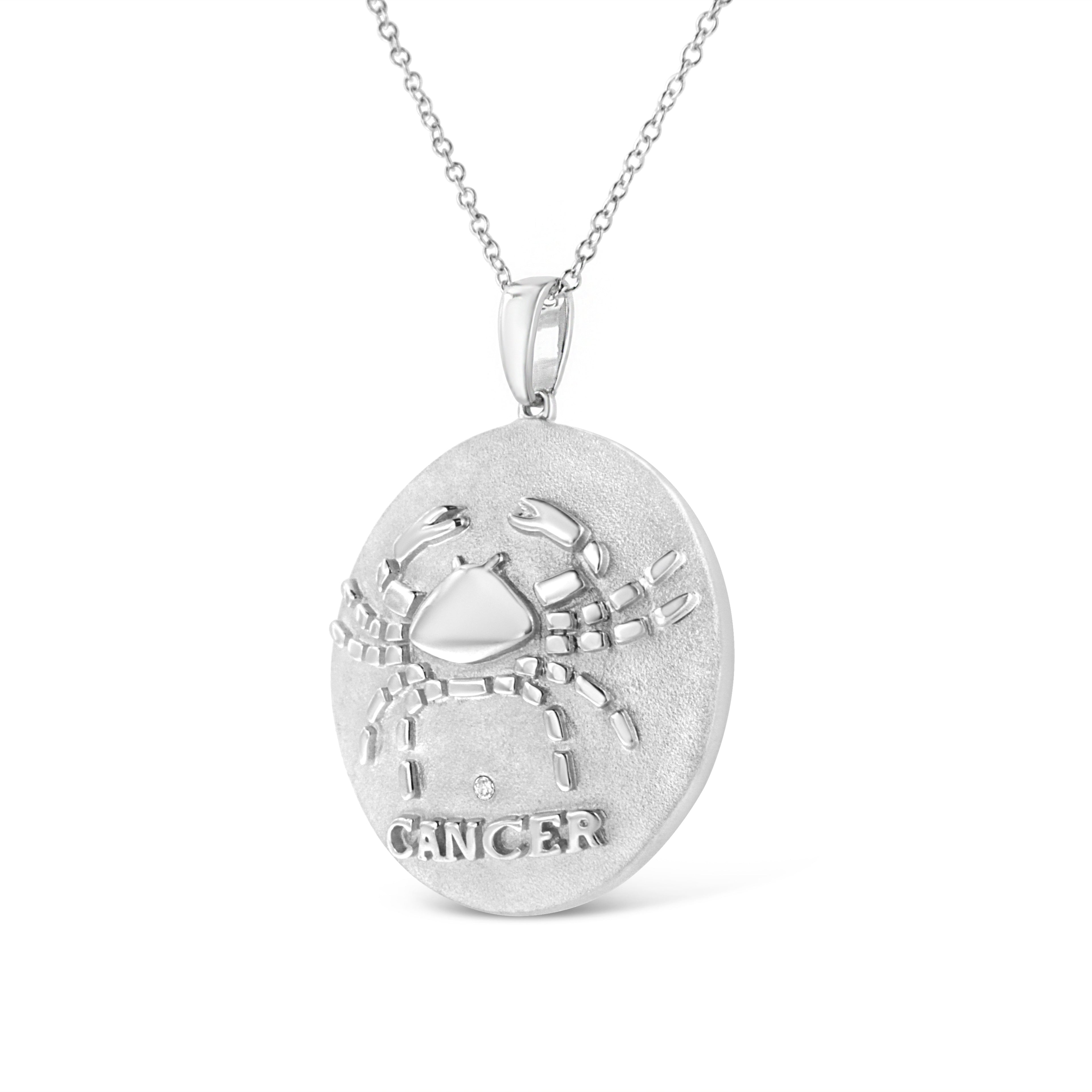 .925 Sterling Silver Diamond Accent Cancer Zodiac Design 18" Pendant Necklace Medallion (K-L Color, I1-I2 Clarity) - Friggin Jewelry