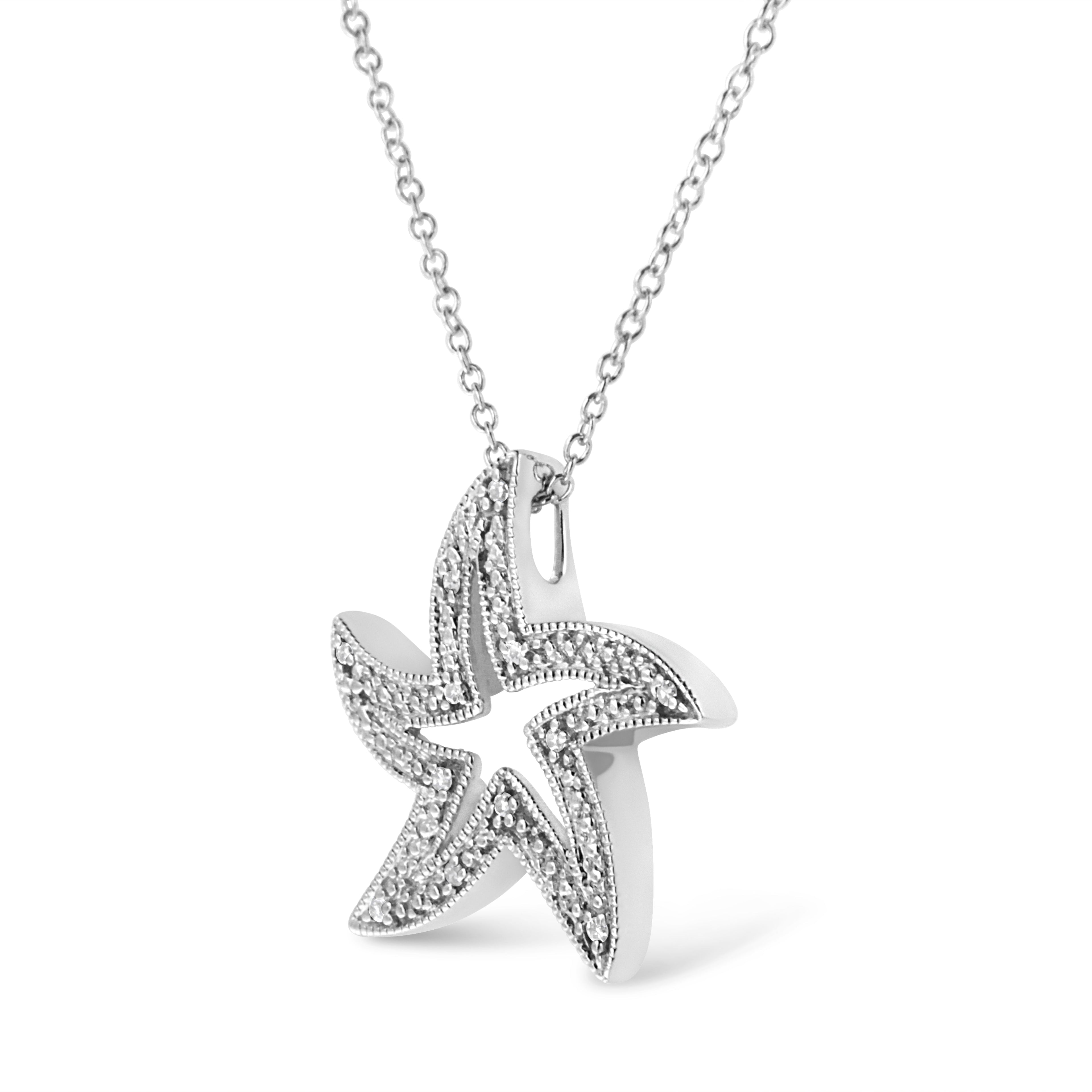 Collar con colgante de estrella de mar de 45 cm en plata de ley 925 con detalles de diamantes engastados en garras (color IJ, claridad I1-I2) - Friggin Jewelry