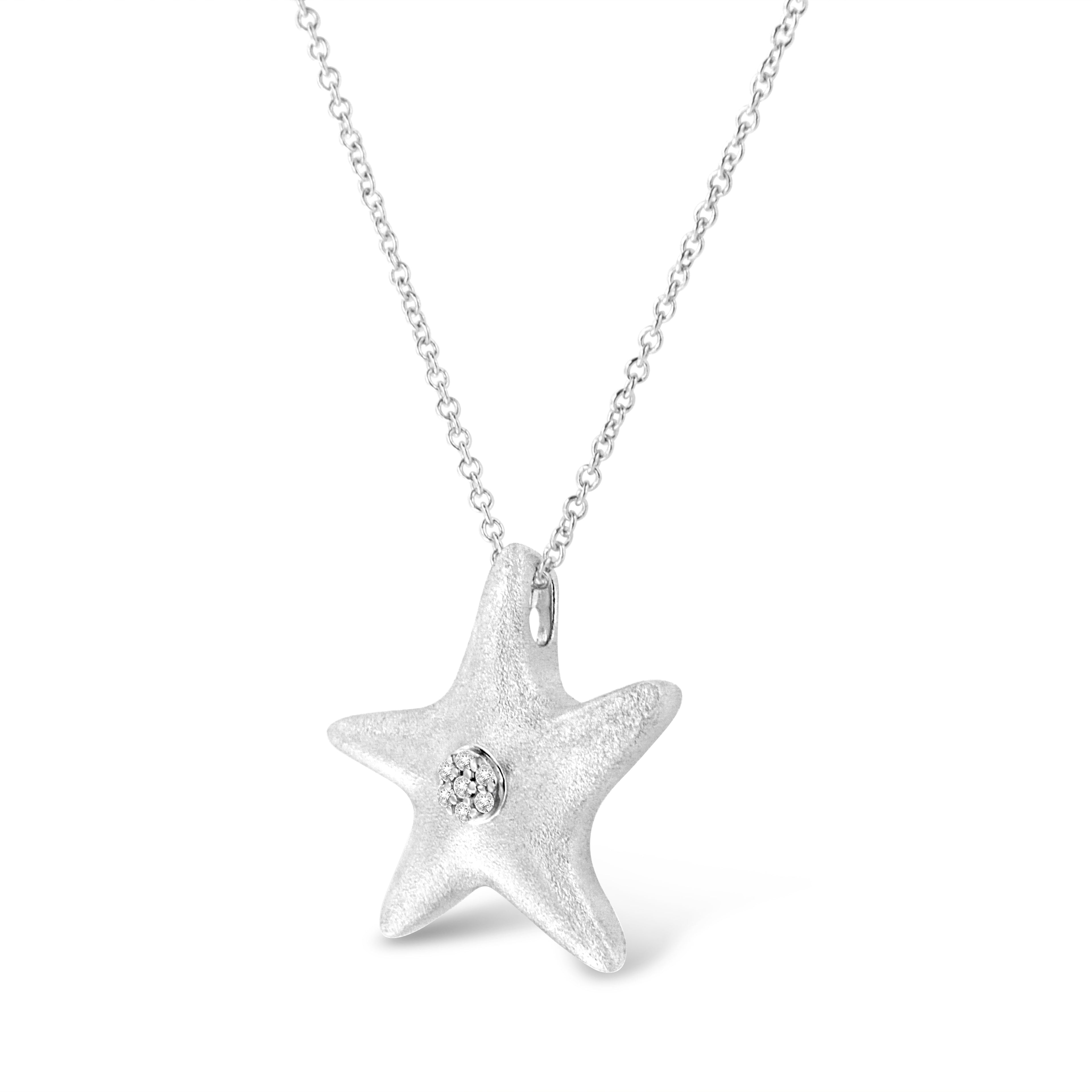 Collar con colgante de estrella de mar en plata de ley 925 con detalles de diamantes engastados en garras (color IJ, claridad I1-I2) - Talla 45,7 cm - Friggin Jewelry