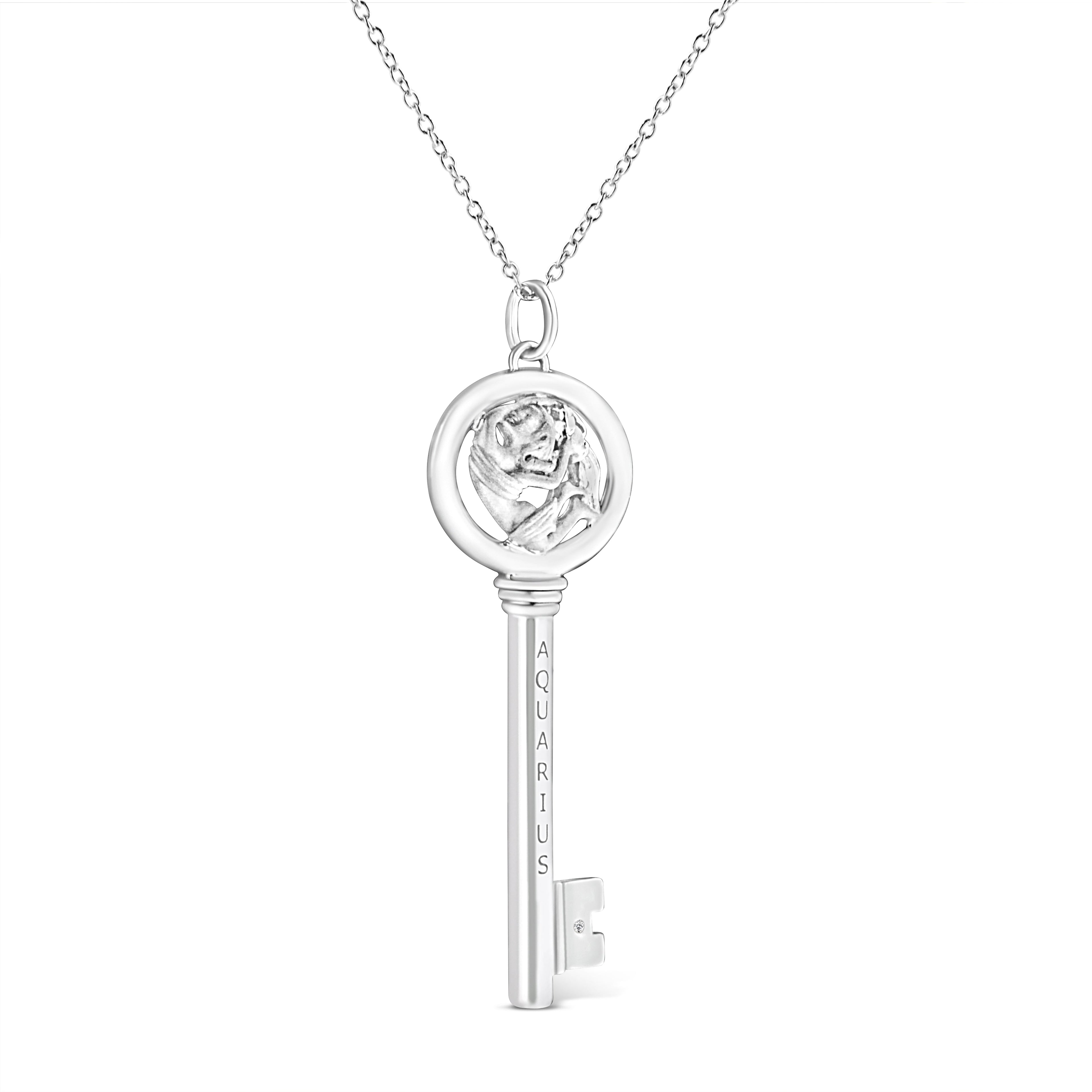 Collar con colgante de llave del zodiaco de 45 cm en plata de ley 925 con detalles de diamantes (color KL, claridad I1-I2) - Friggin Jewelry