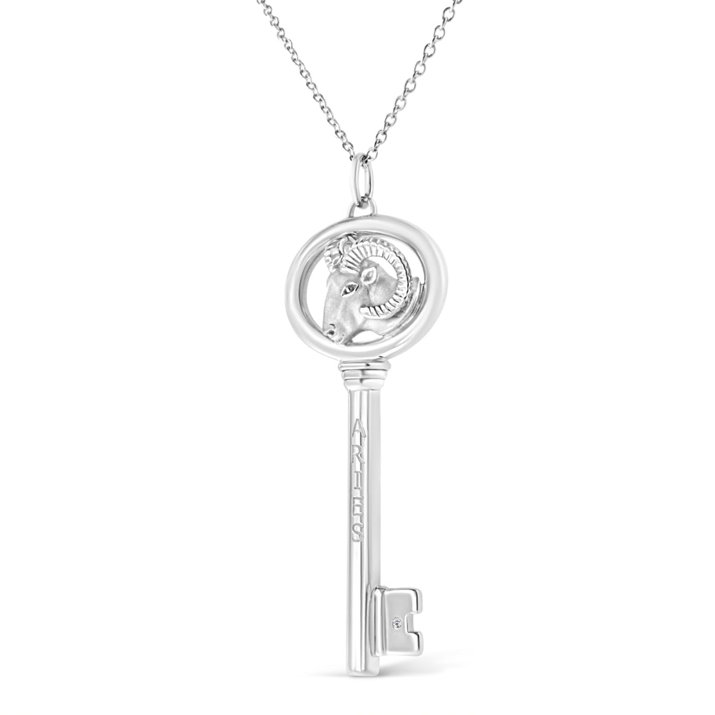 Collar con colgante de llave del zodiaco de 45 cm en plata de ley 925 con detalles de diamantes (color KL, claridad I1-I2) - Friggin Jewelry