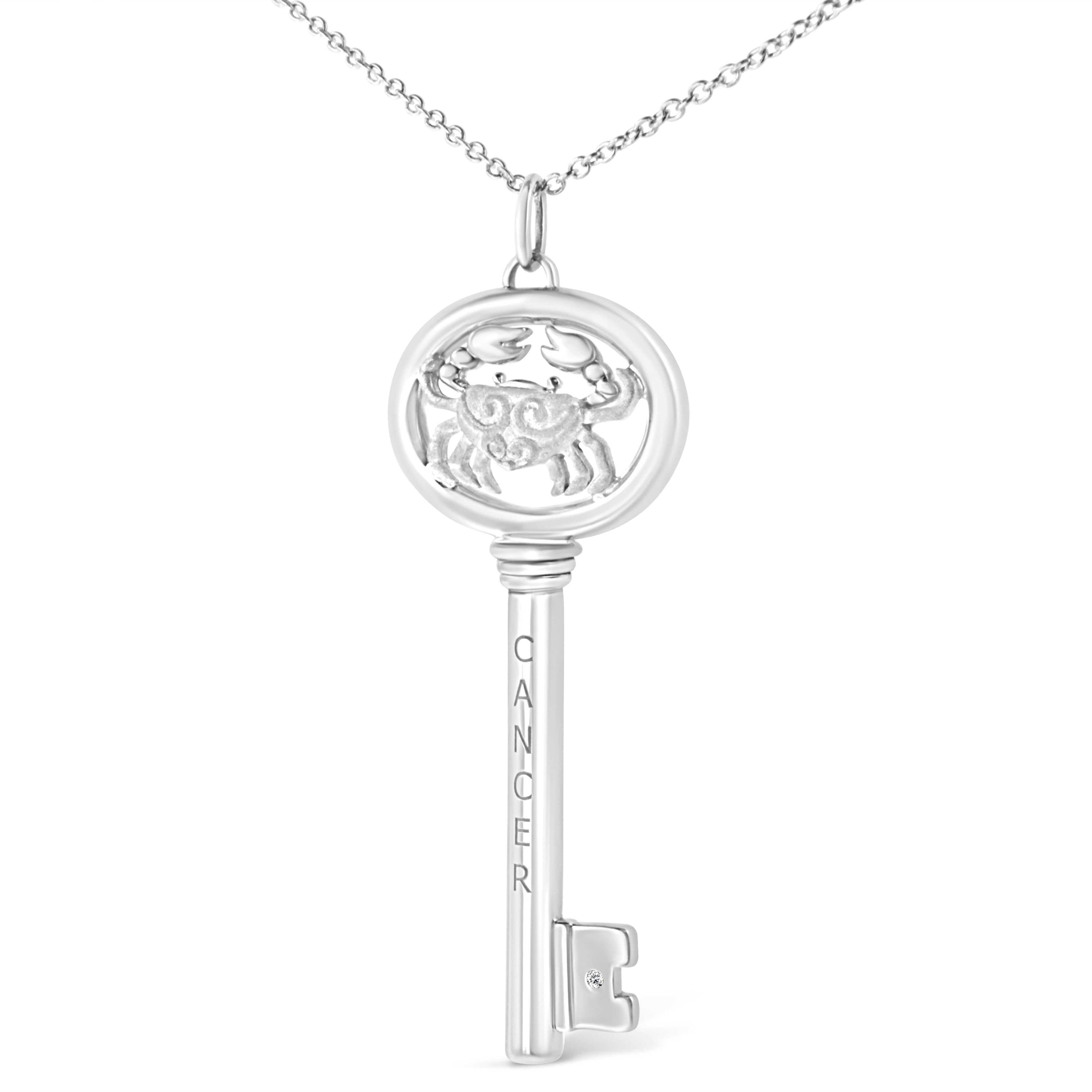 Collar con colgante de llave del zodiaco de 45 cm en plata de ley 925 con detalles de diamantes (color KL, claridad I1-I2) - Friggin Jewelry