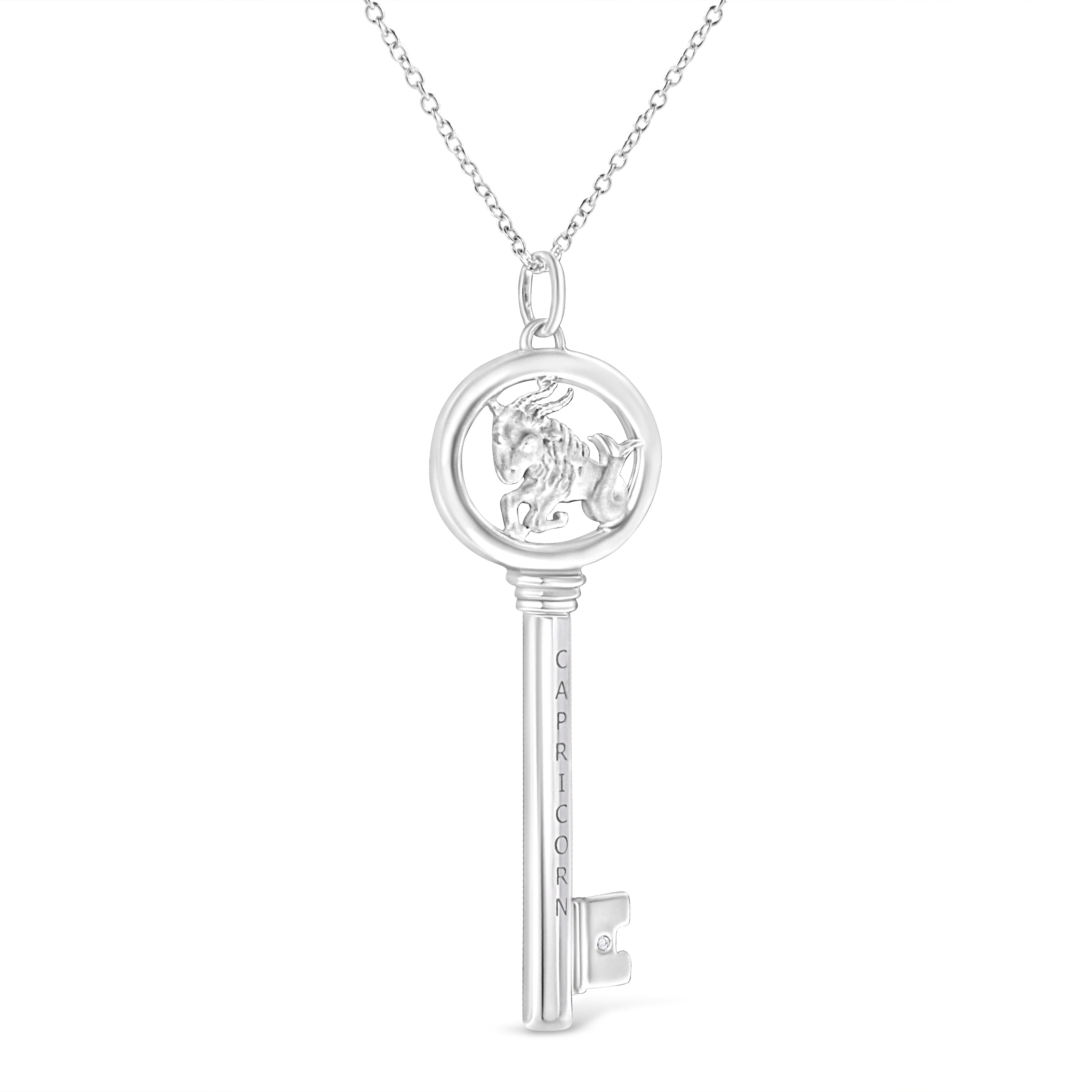 Collar con colgante de llave del zodiaco de 45 cm en plata de ley 925 con detalles de diamantes (color KL, claridad I1-I2) - Friggin Jewelry