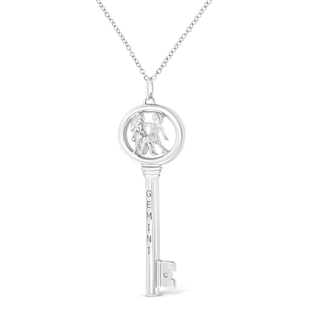 Collar con colgante de llave del zodiaco de 45 cm en plata de ley 925 con detalles de diamantes (color KL, claridad I1-I2) - Friggin Jewelry