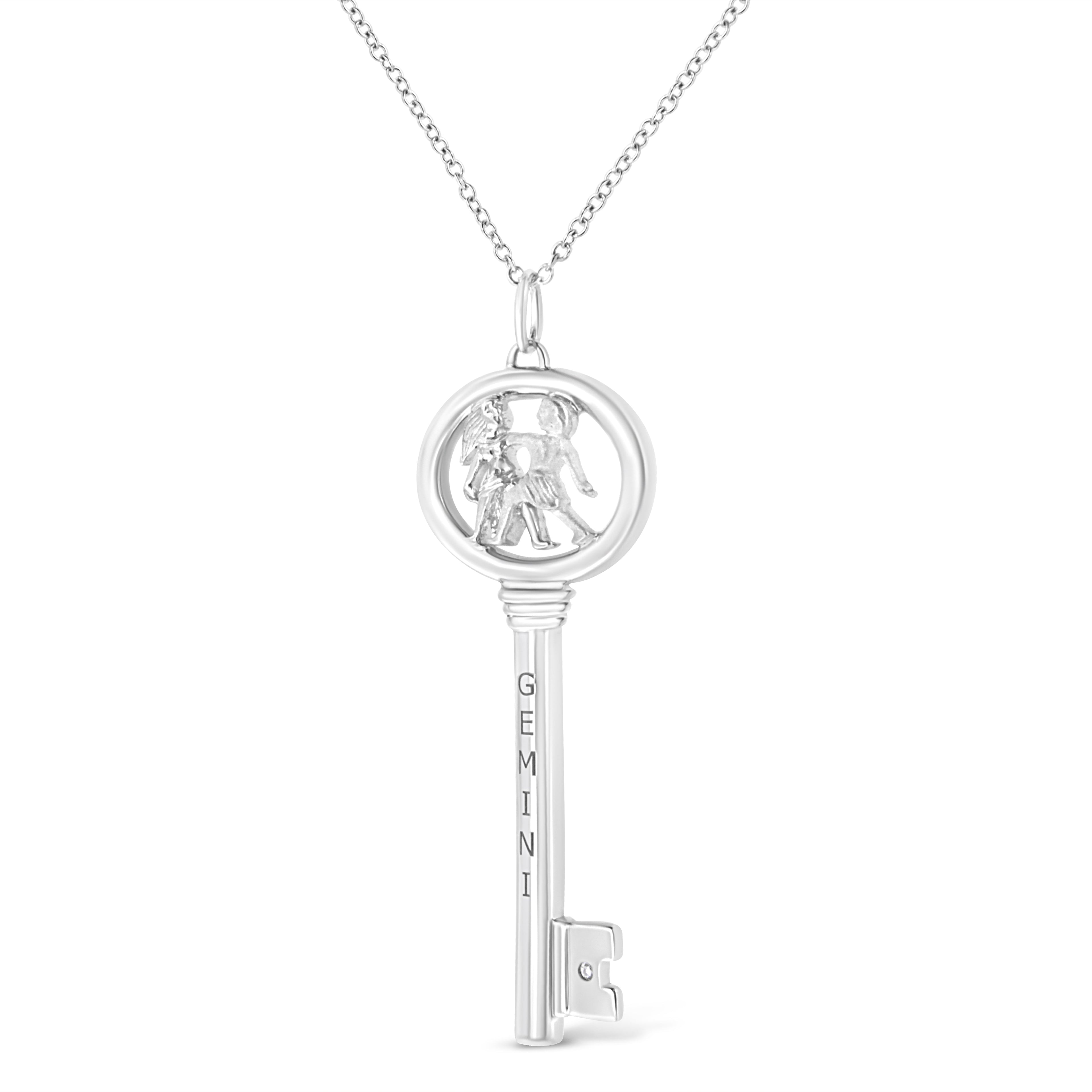 Collar con colgante de llave del zodiaco de 45 cm en plata de ley 925 con detalles de diamantes (color KL, claridad I1-I2) - Friggin Jewelry