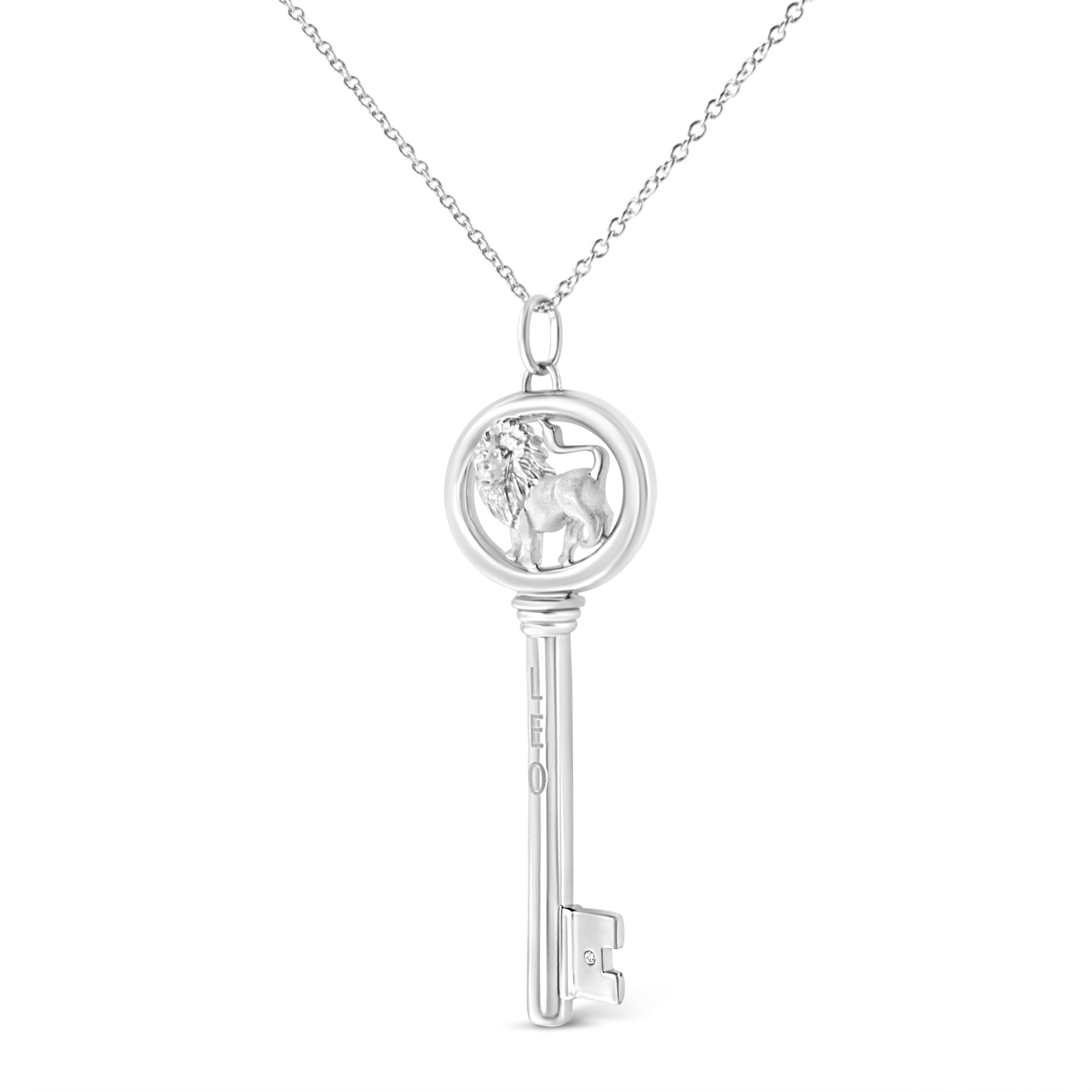 Collar con colgante de llave del zodiaco de 45 cm en plata de ley 925 con detalles de diamantes (color KL, claridad I1-I2) - Friggin Jewelry