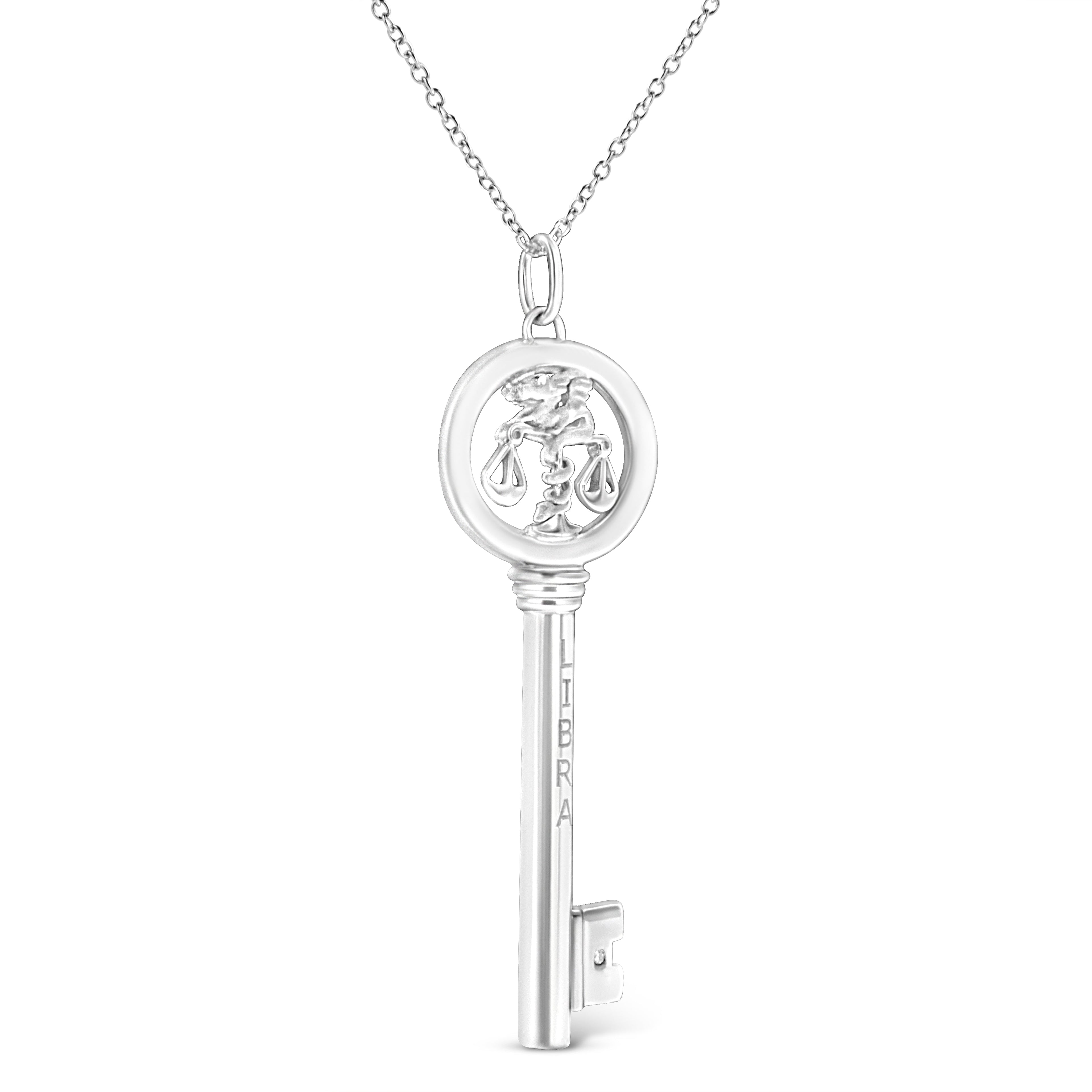 Collar con colgante de llave del zodiaco de 45 cm en plata de ley 925 con detalles de diamantes (color KL, claridad I1-I2) - Friggin Jewelry
