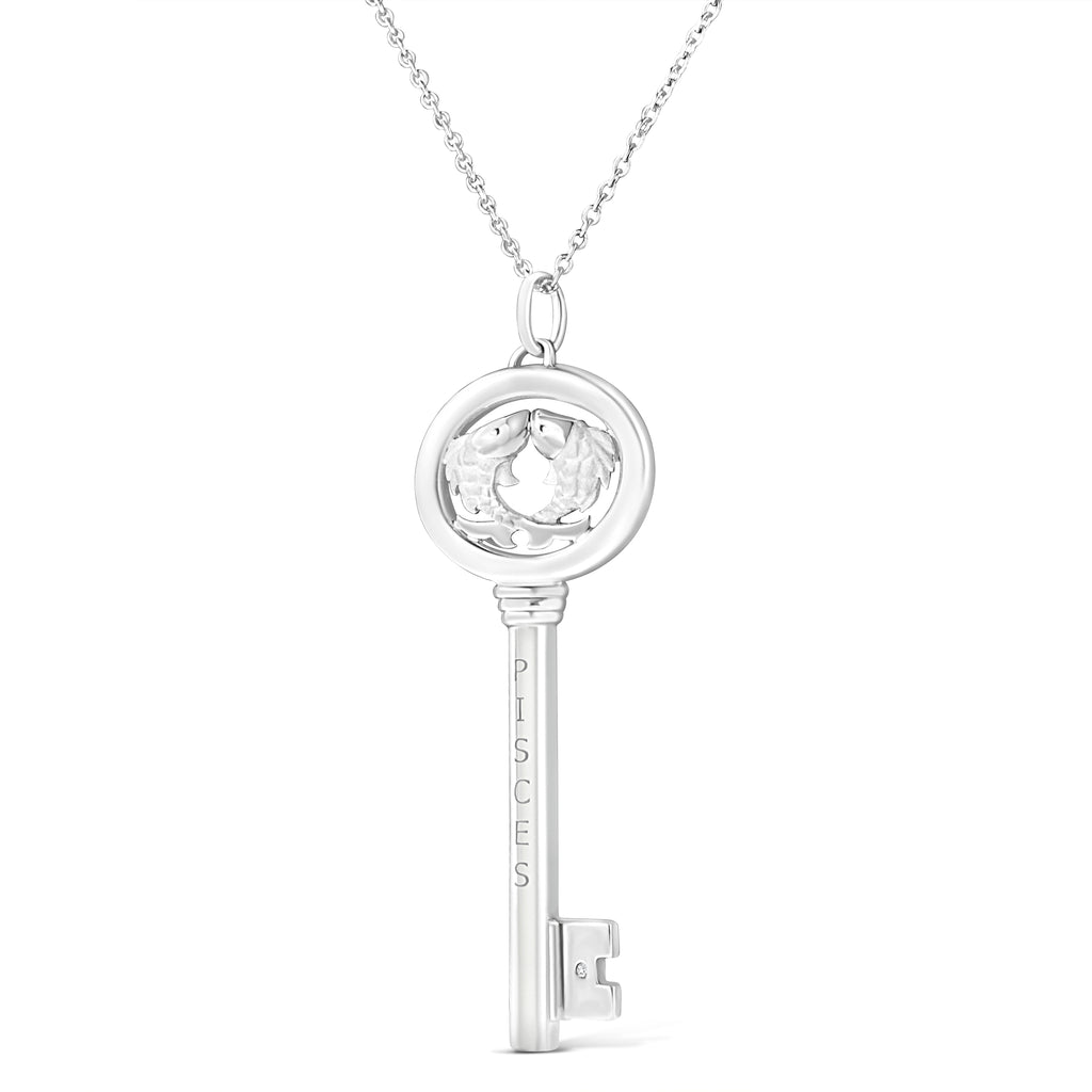 Collar con colgante de llave del zodiaco de 45 cm en plata de ley 925 con detalles de diamantes (color KL, claridad I1-I2) - Friggin Jewelry