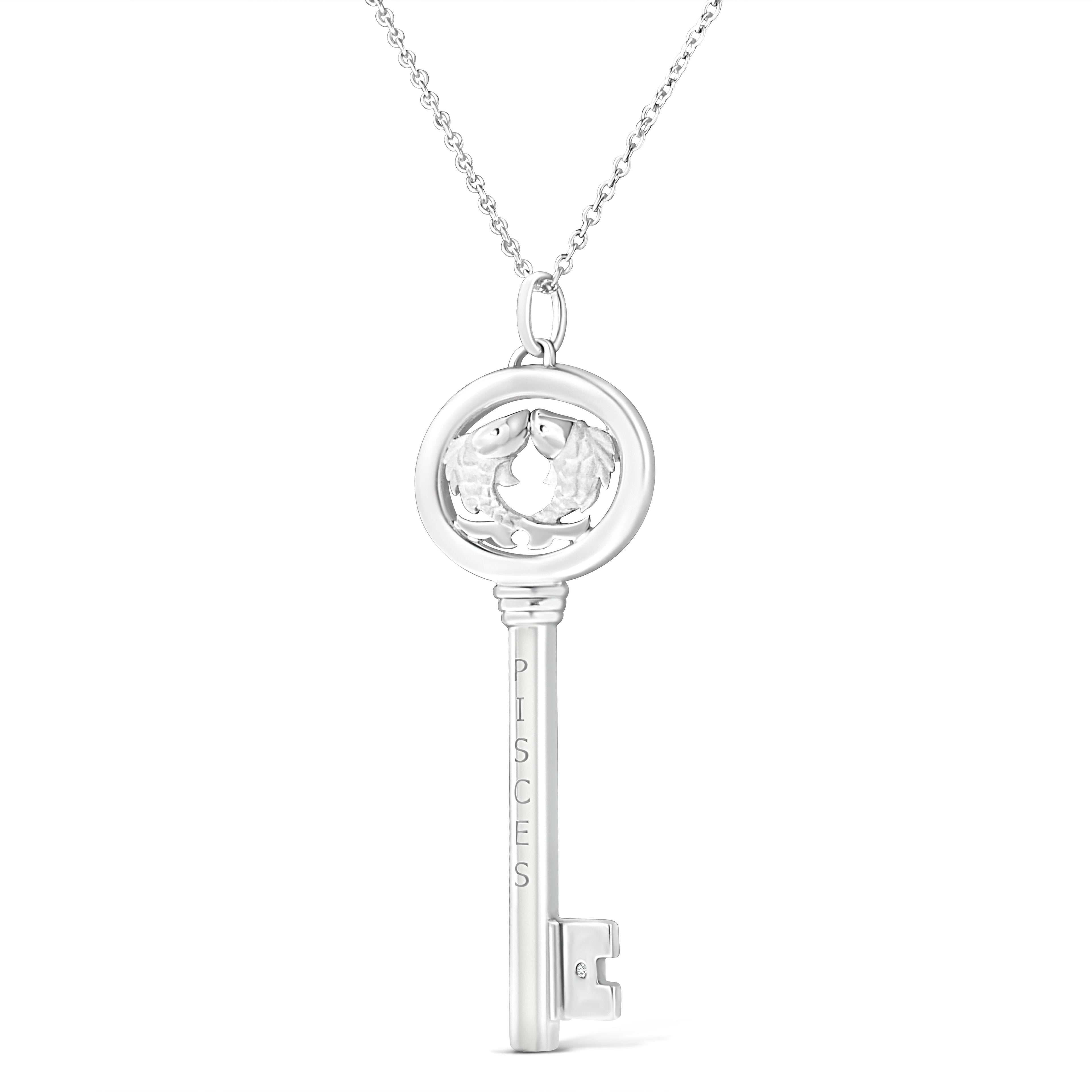Collar con colgante de llave del zodiaco de 45 cm en plata de ley 925 con detalles de diamantes (color KL, claridad I1-I2) - Friggin Jewelry