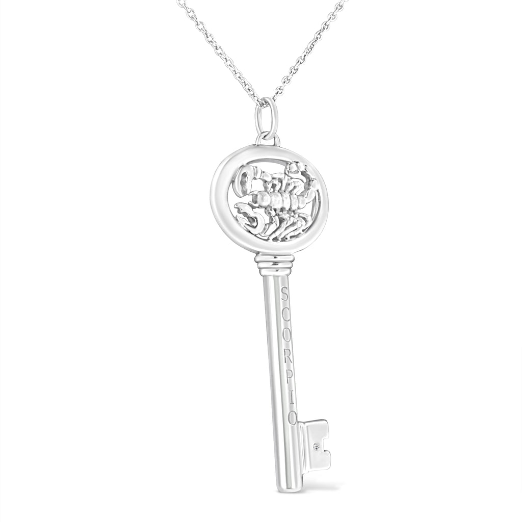 Collar con colgante de llave del zodiaco de 45 cm en plata de ley 925 con detalles de diamantes (color KL, claridad I1-I2) - Friggin Jewelry