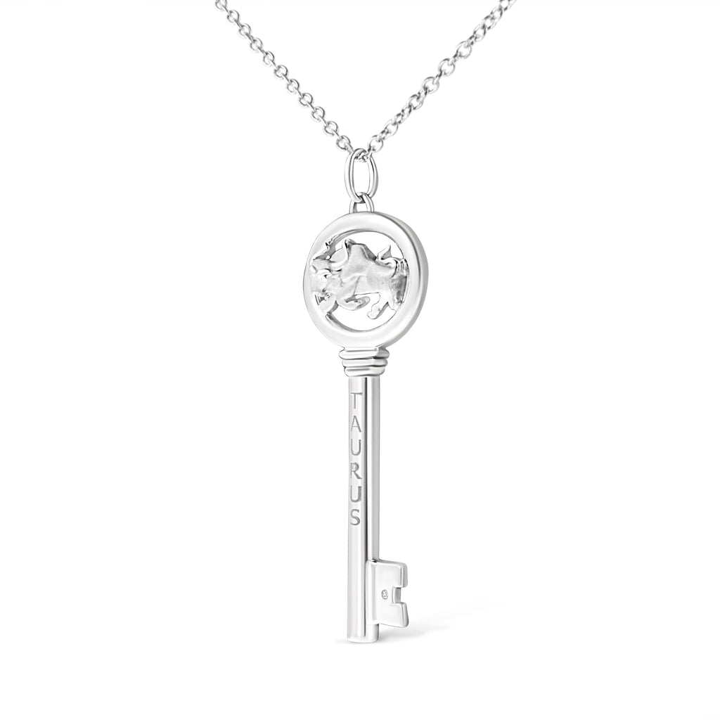 Collar con colgante de llave del zodiaco de 45 cm en plata de ley 925 con detalles de diamantes (color KL, claridad I1-I2) - Friggin Jewelry
