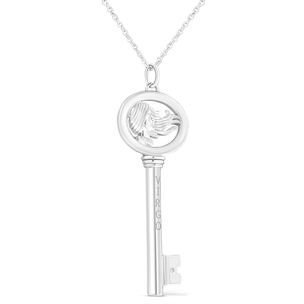 Collar con colgante de llave del zodiaco de 45 cm en plata de ley 925 con detalles de diamantes (color KL, claridad I1-I2) - Friggin Jewelry