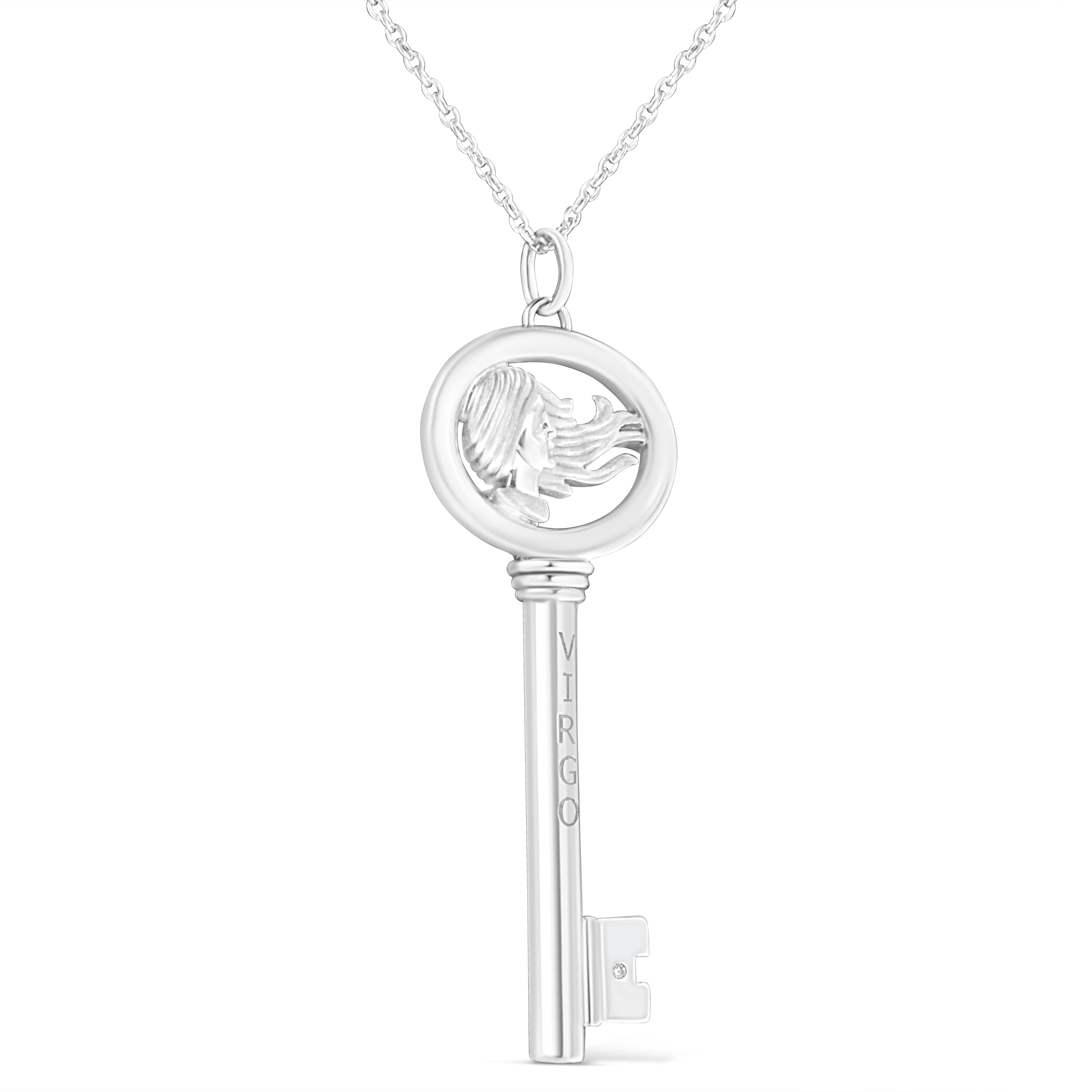 Collar con colgante de llave del zodiaco de 45 cm en plata de ley 925 con detalles de diamantes (color KL, claridad I1-I2) - Friggin Jewelry