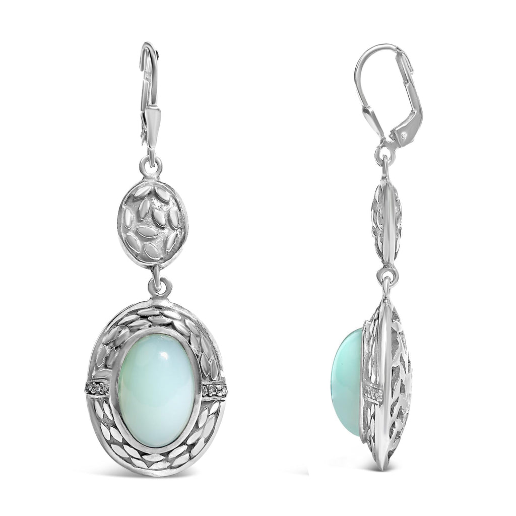 Pendiente colgante de calcedonia con diamantes en plata de ley 925 (color KL, claridad I1-I2) - Friggin Jewelry