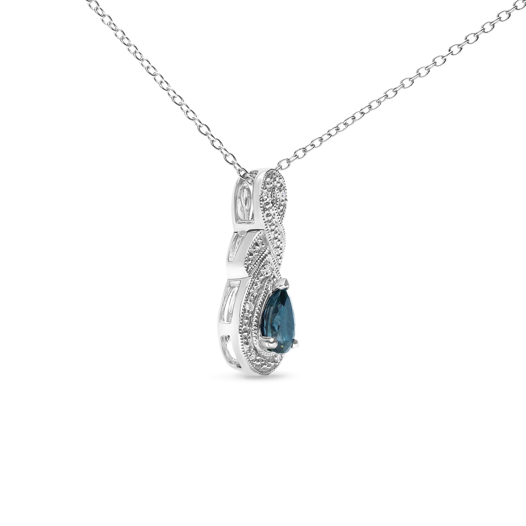.925 Sterling Silver 6x4mm Pear Sapphire and Diamond Accent Infinity Drop 18" Pendant Necklace (H-I Color, SI1-SI2 Clarity) - Friggin Jewelry