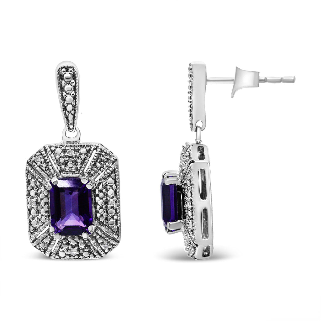 .925 Sterling Silver Diamond Accent and 7x5mm Purple Amethyst Stud Earrings (I-J Color, I2-I3 Clarity) - Friggin Jewelry