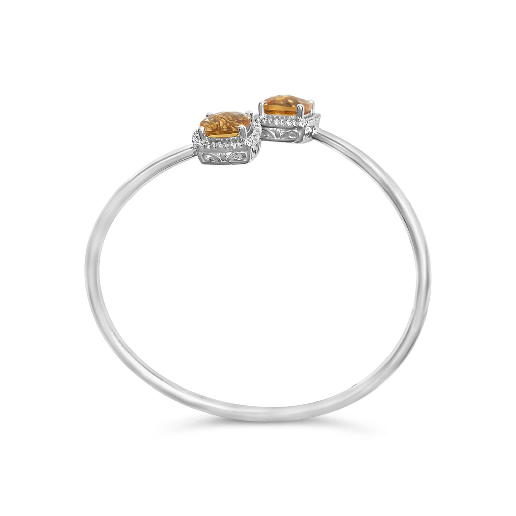 .925 Sterling Silver 8mm Cushion Cut Yellow Citrine Gemstone and Diamond Accent Split Bypass Bangle Bracelet (H-I Color, SI1-SI2 Clarity)  - Fits up to 7.75" Inches - Friggin Jewelry