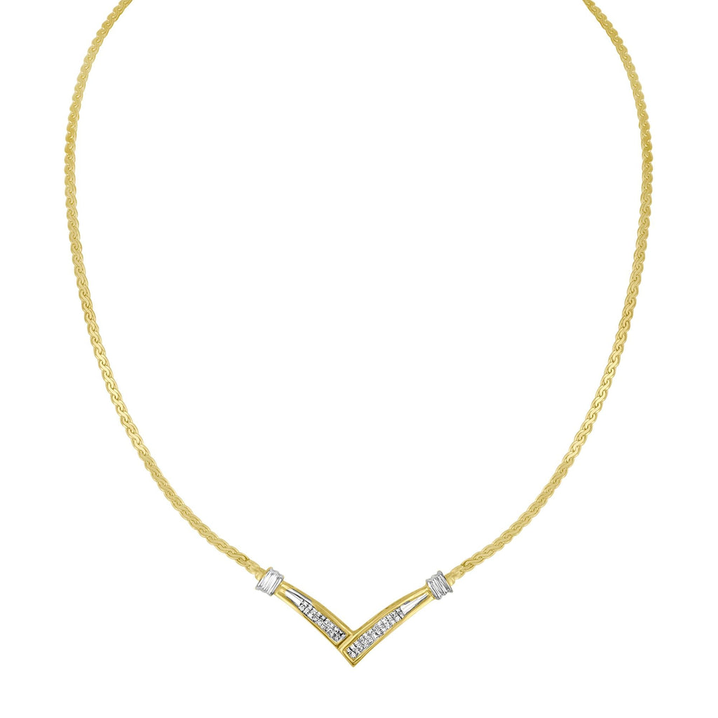 Collana con catena Franco da 18" in oro giallo e bianco 10K con diamanti taglio principessa da 1/2 ct incastonati a canale a forma di "V" (colore HI, purezza SI2-I1) - Friggin Jewelry