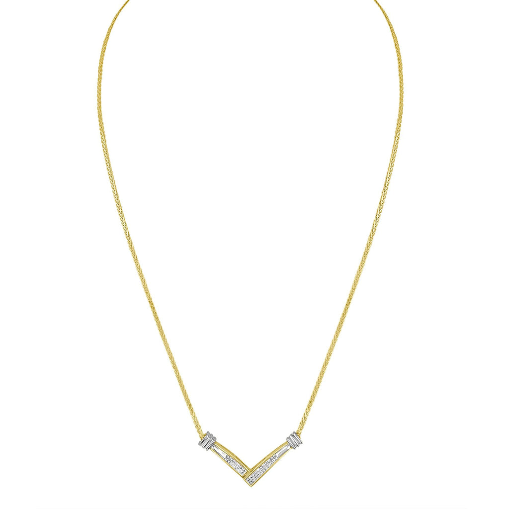14K Yellow and White Gold 1/4 Cttw Princess Cut Diamond Channel-Set “V” Shape 18" Pendant Necklace (H-I Color, SI2-I1 Clarity) - Friggin Jewelry Premium