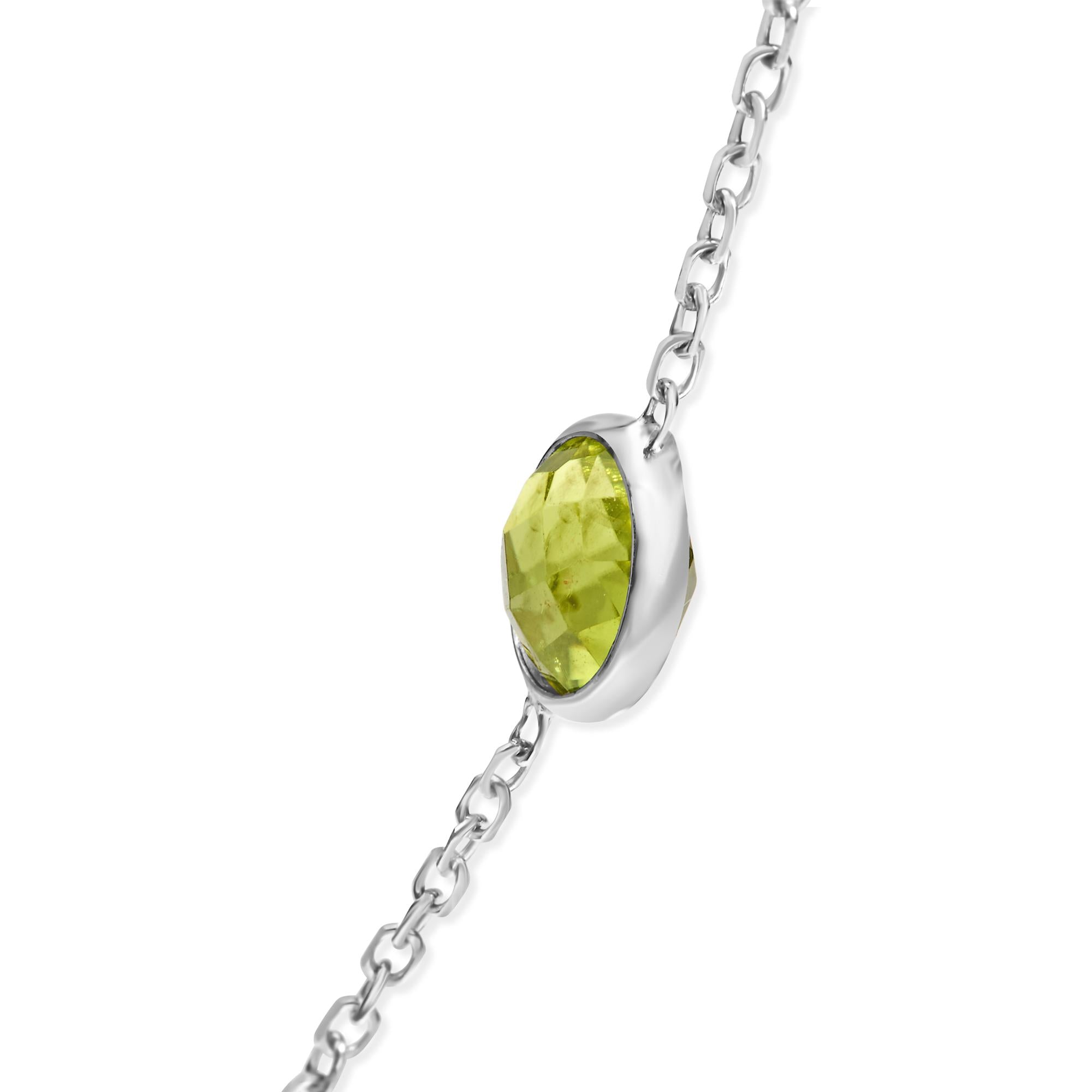 14K White Gold Bezel Set Mixed Gemstone 7 Station Adjustable 18"-24" Necklace - Friggin Jewelry