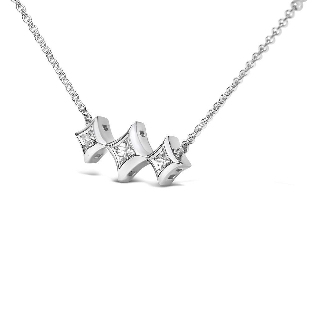 Collar de oro blanco de 10 quilates con diamantes princesa engastados en bisel, forma de cometa y estación (color HI, claridad SI2-I1) - 45,7 cm - Friggin Jewelry